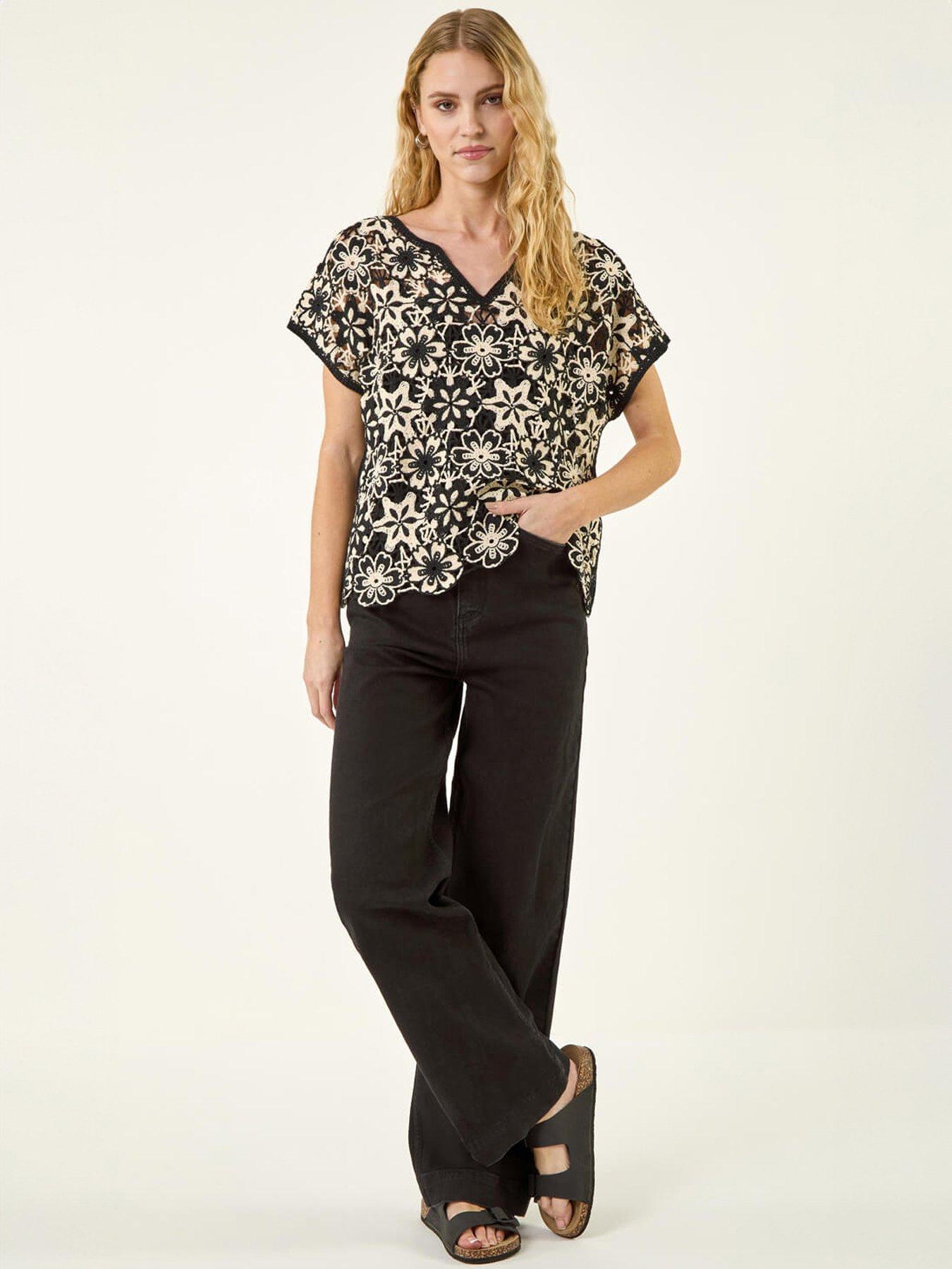 Image 3 of 5 of Roman Floral Crochet Knit Top