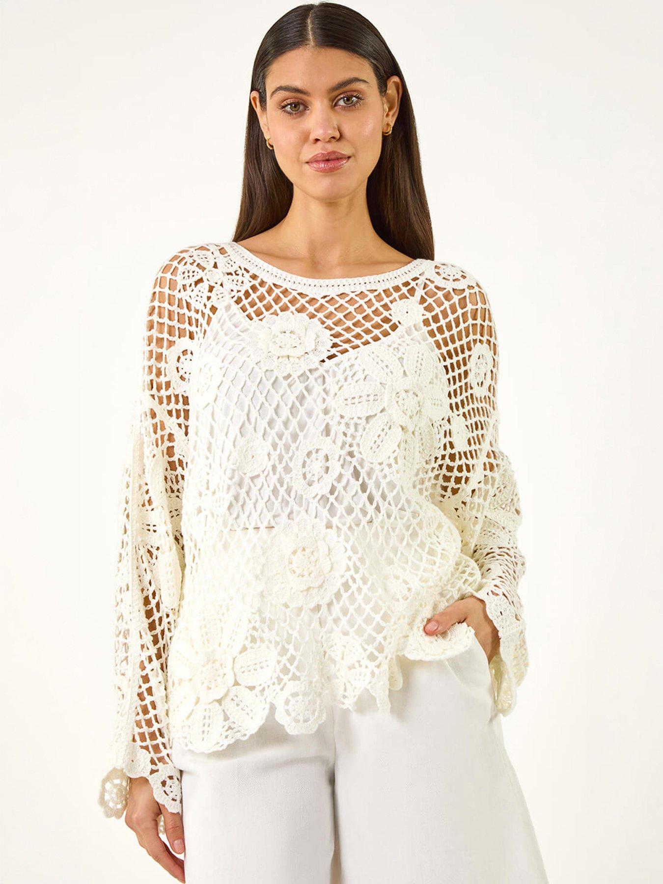 Image 1 of 5 of Roman Floral Open Crochet Knit Tunic