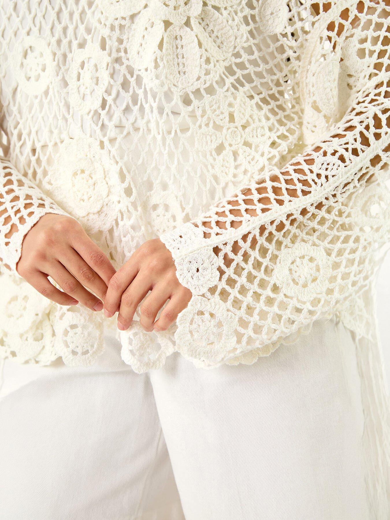 Image 5 of 5 of Roman Floral Open Crochet Knit Tunic