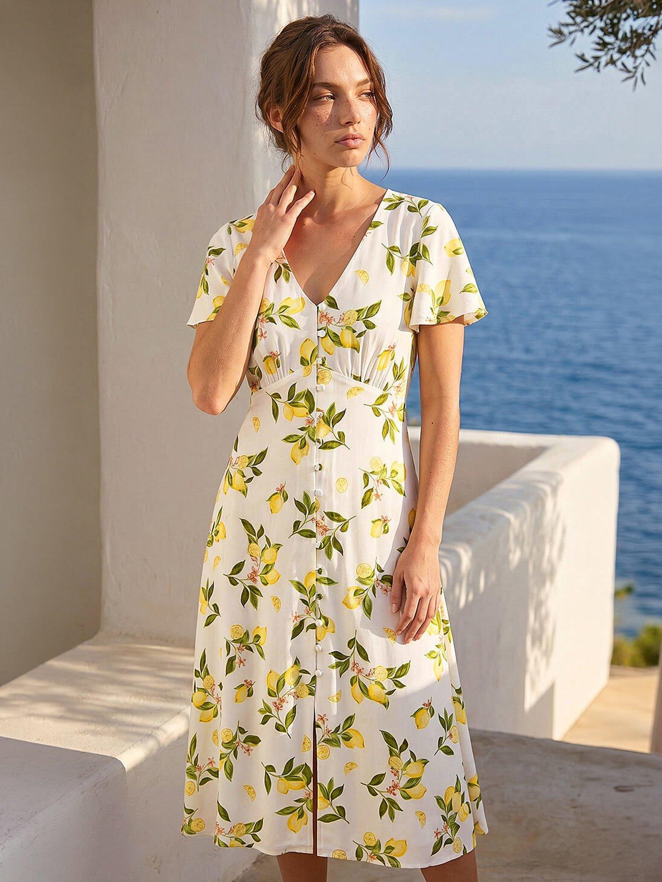 Roman Petite Print Button Tea Dress