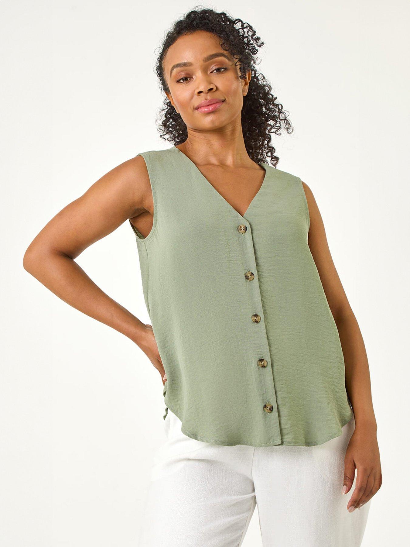 Image 1 of 5 of Roman Petite V-Neck Front Button Blouse