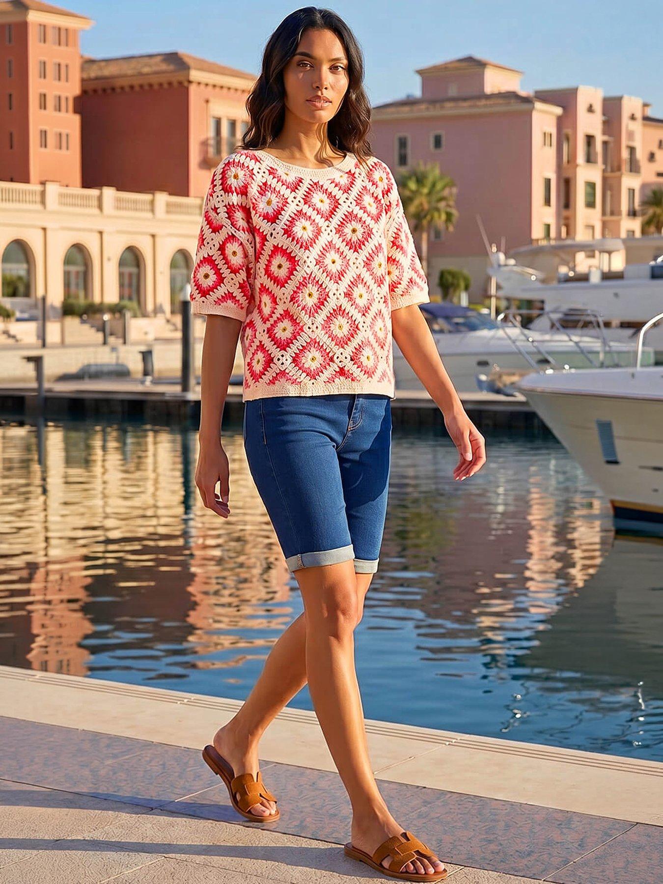Image 1 of 5 of Roman Floral Crochet Knit Top