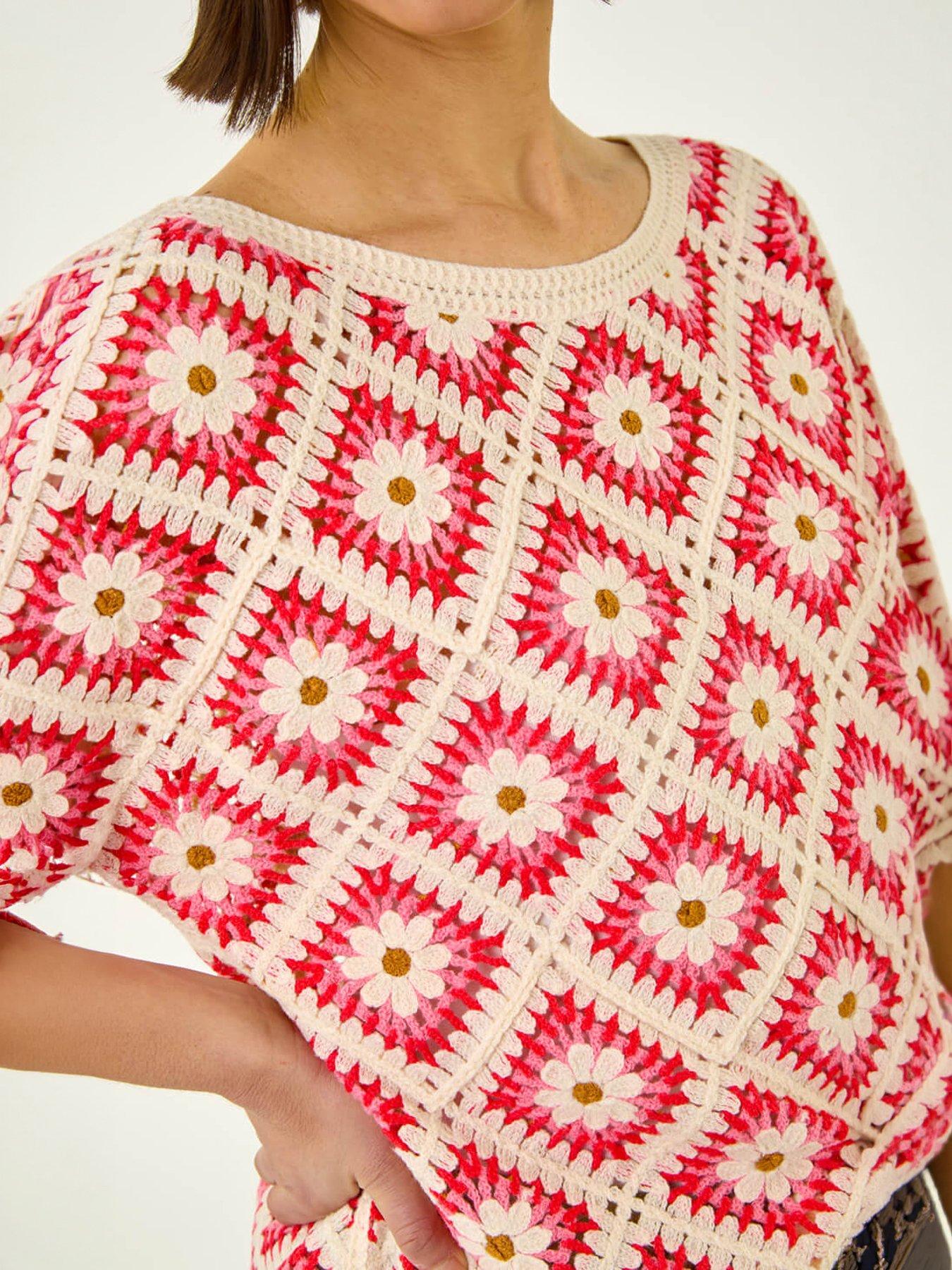 Image 2 of 5 of Roman Floral Crochet Knit Top