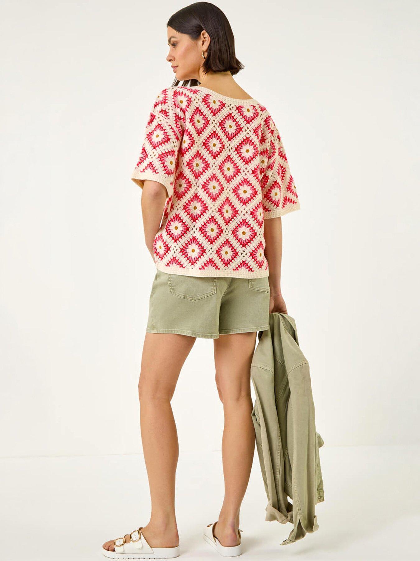 Image 4 of 5 of Roman Floral Crochet Knit Top