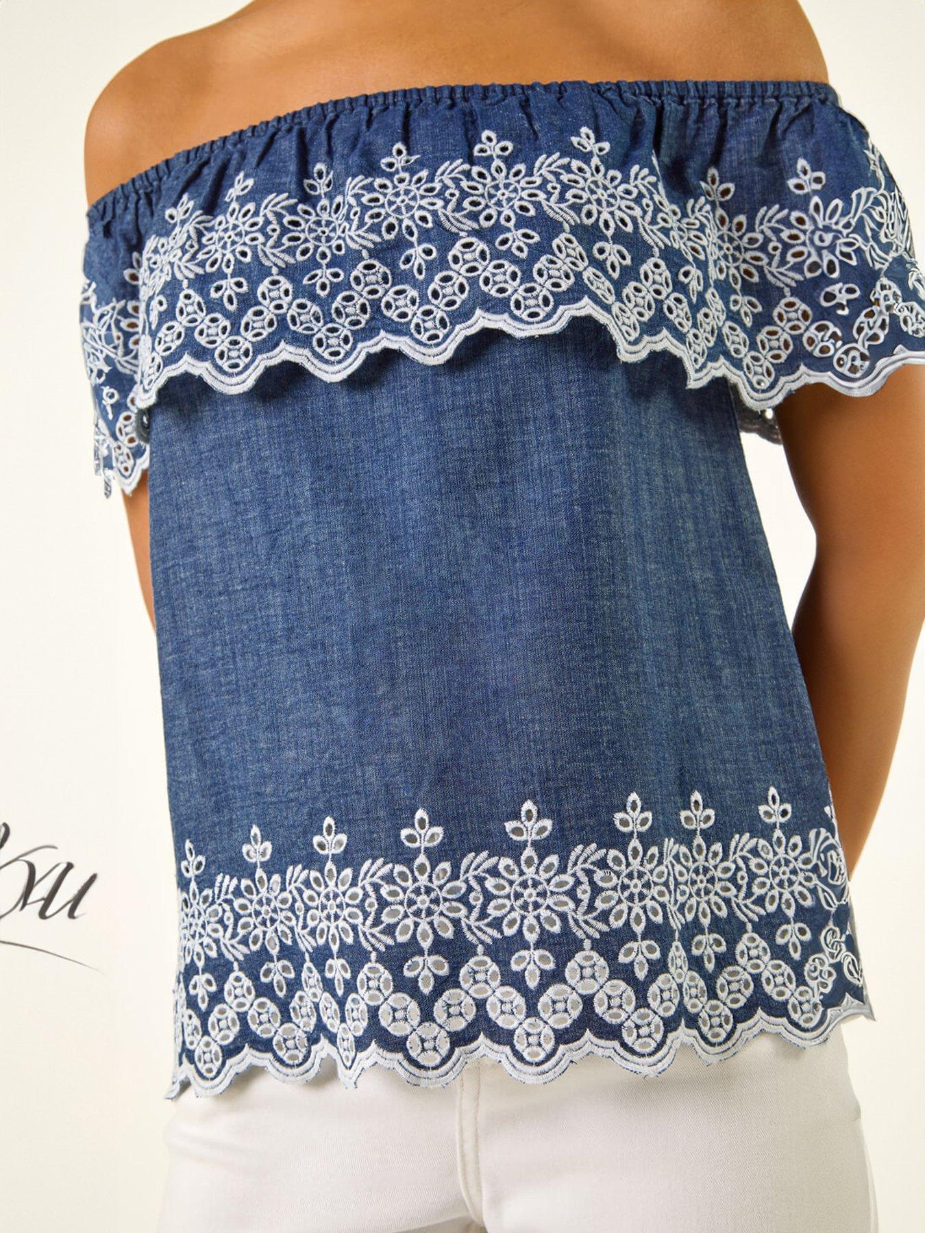 Image 2 of 5 of Roman Embroidery Detail Bardot Top