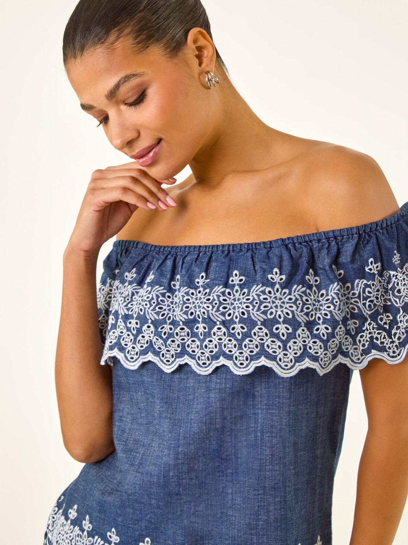 Image 3 of 5 of Roman Embroidery Detail Bardot Top