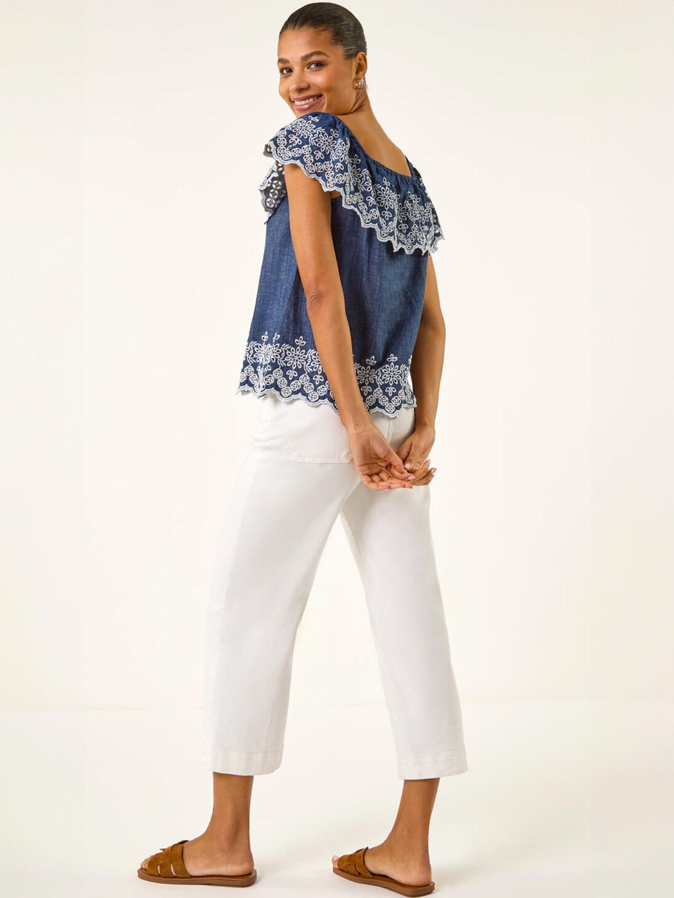 Image 4 of 5 of Roman Embroidery Detail Bardot Top