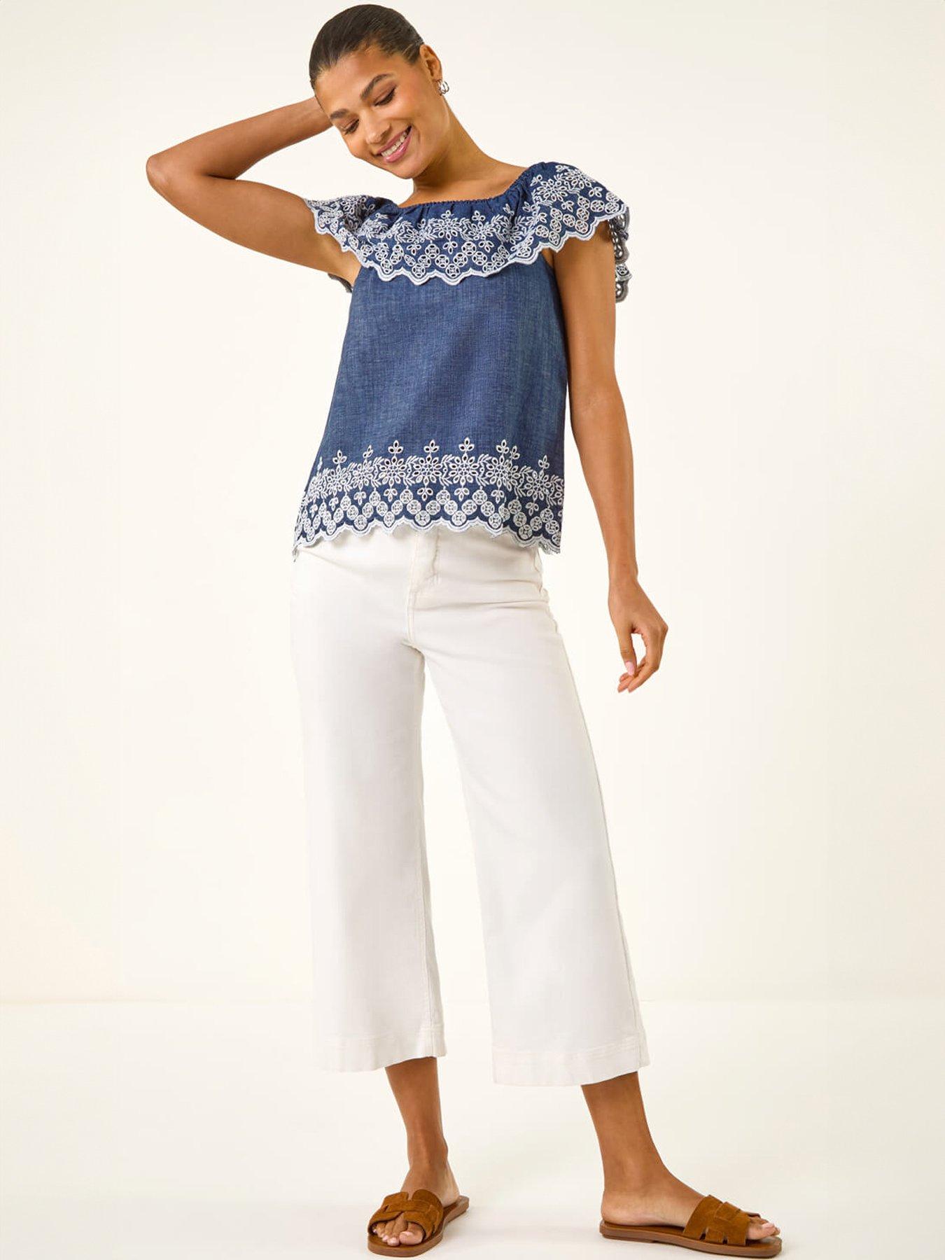 Image 5 of 5 of Roman Embroidery Detail Bardot Top