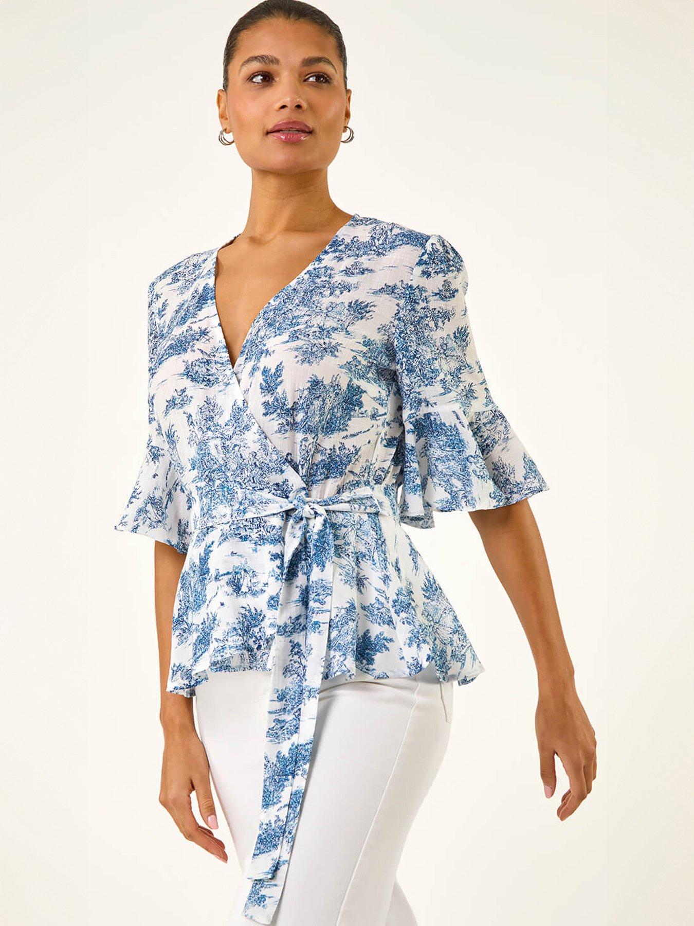 Image 1 of 5 of Roman Floral Frill Wrap Top