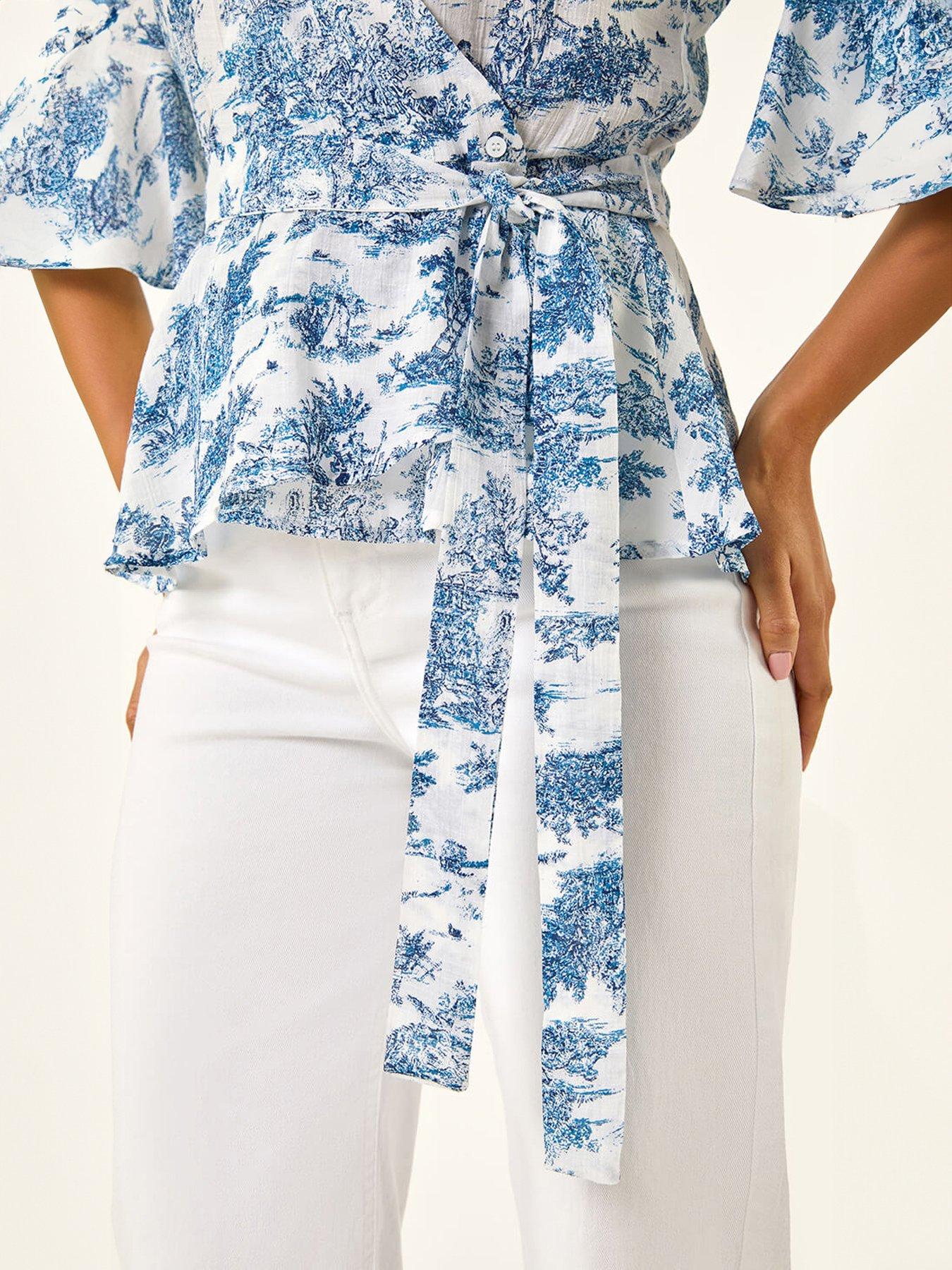 Image 5 of 5 of Roman Floral Frill Wrap Top