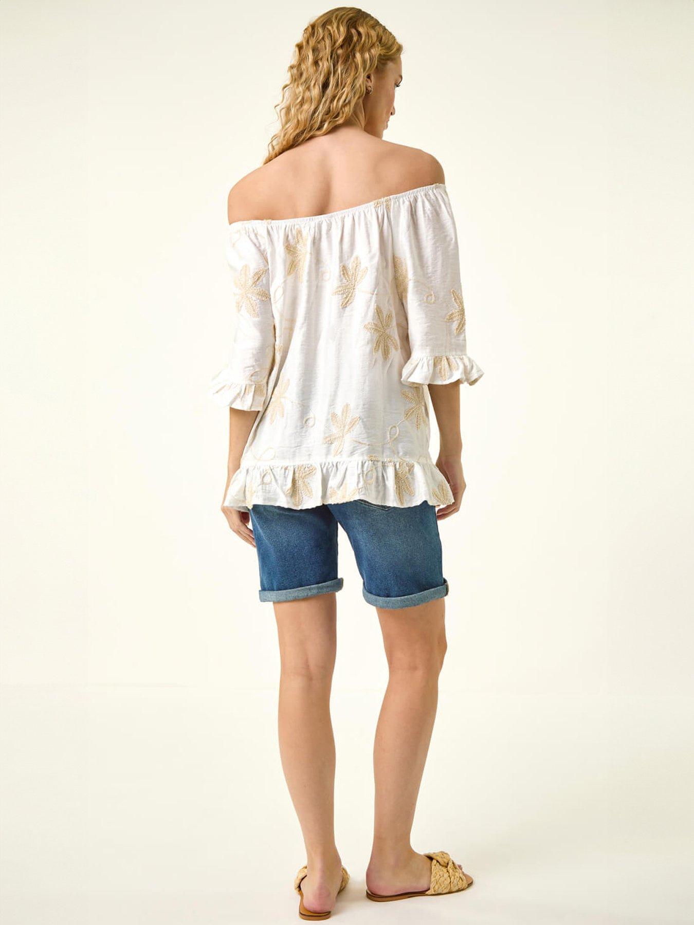 Image 2 of 5 of Roman Floral Embellished Bardot Top