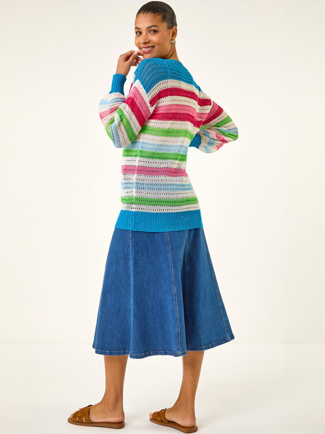 Image 2 of 5 of Roman Stripe V-Neck Knit Jumper