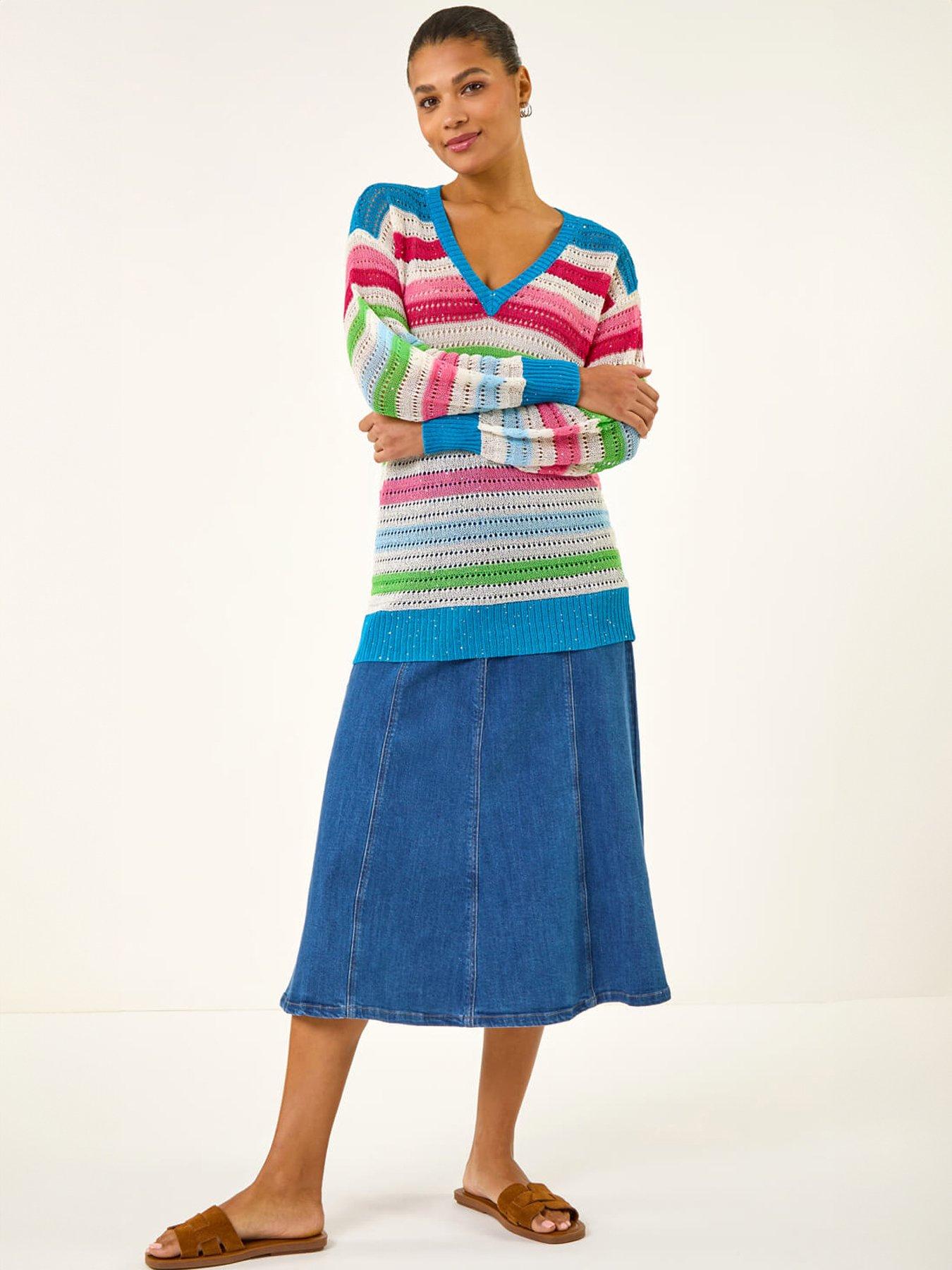 Image 3 of 5 of Roman Stripe V-Neck Knit Jumper