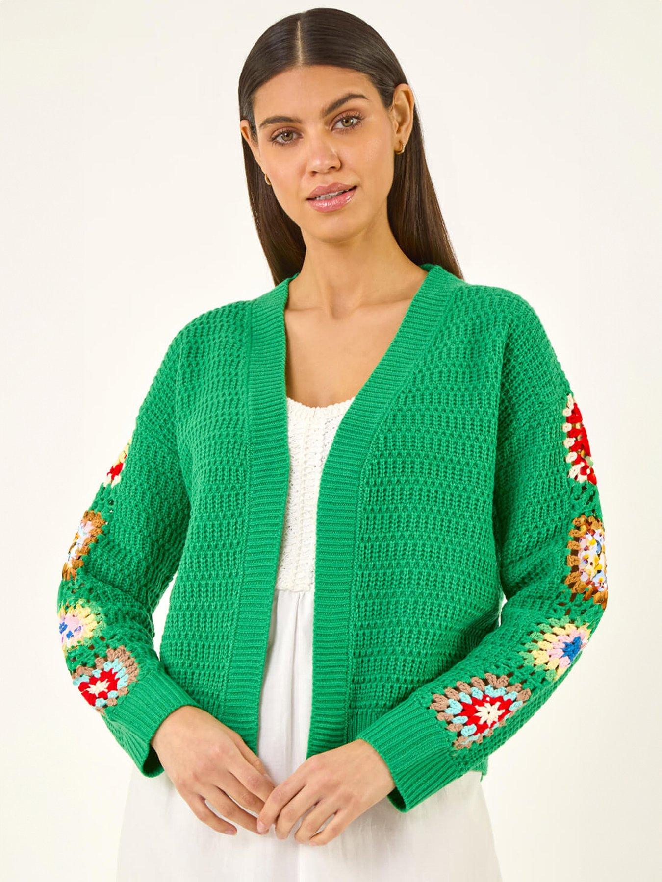 Roman Crochet Sleeve Knit Cardigan