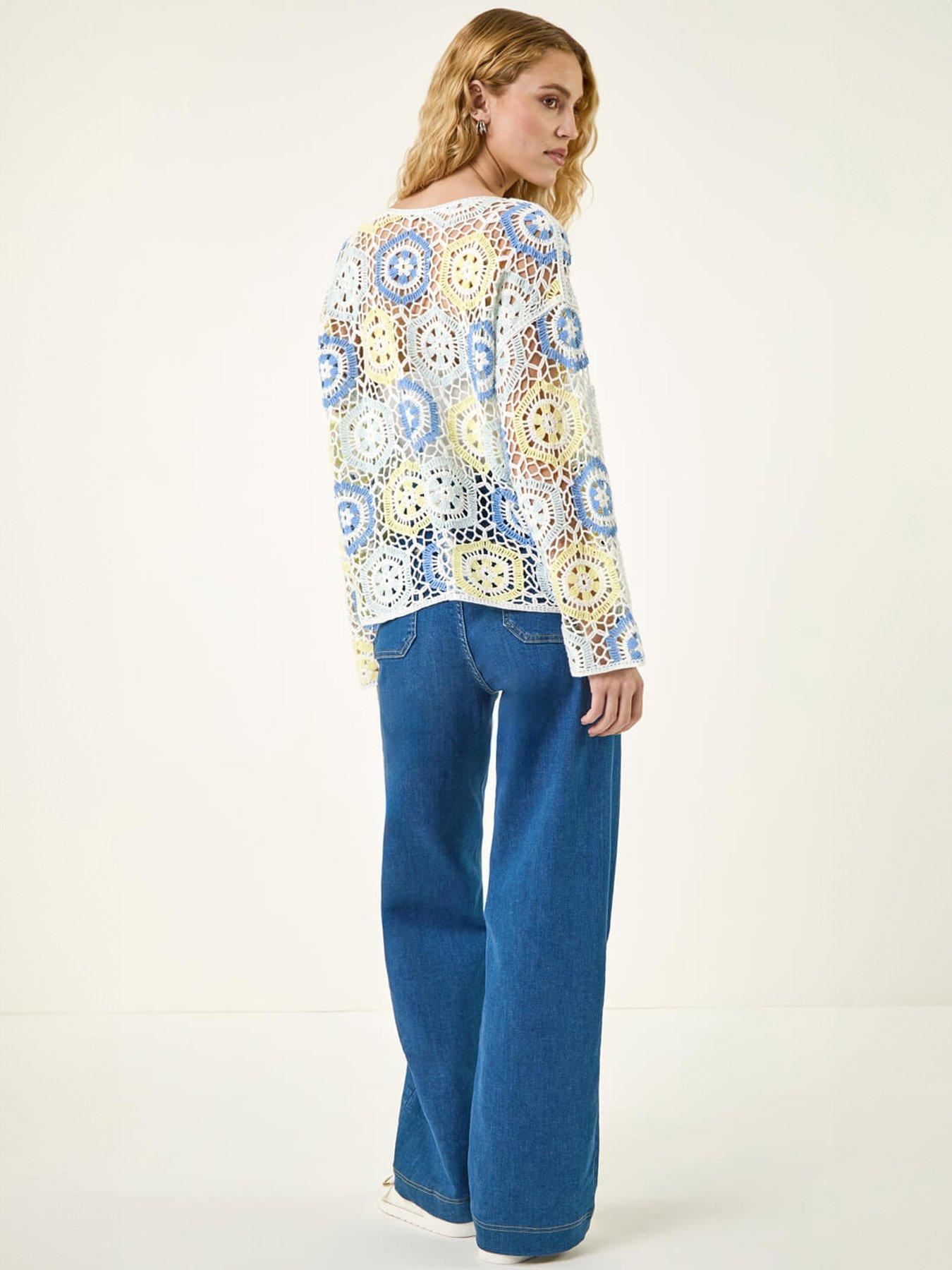 Image 2 of 5 of Roman Floral Crochet Knit Top