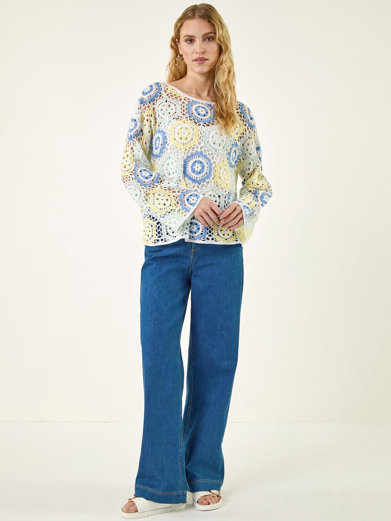 Image 3 of 5 of Roman Floral Crochet Knit Top