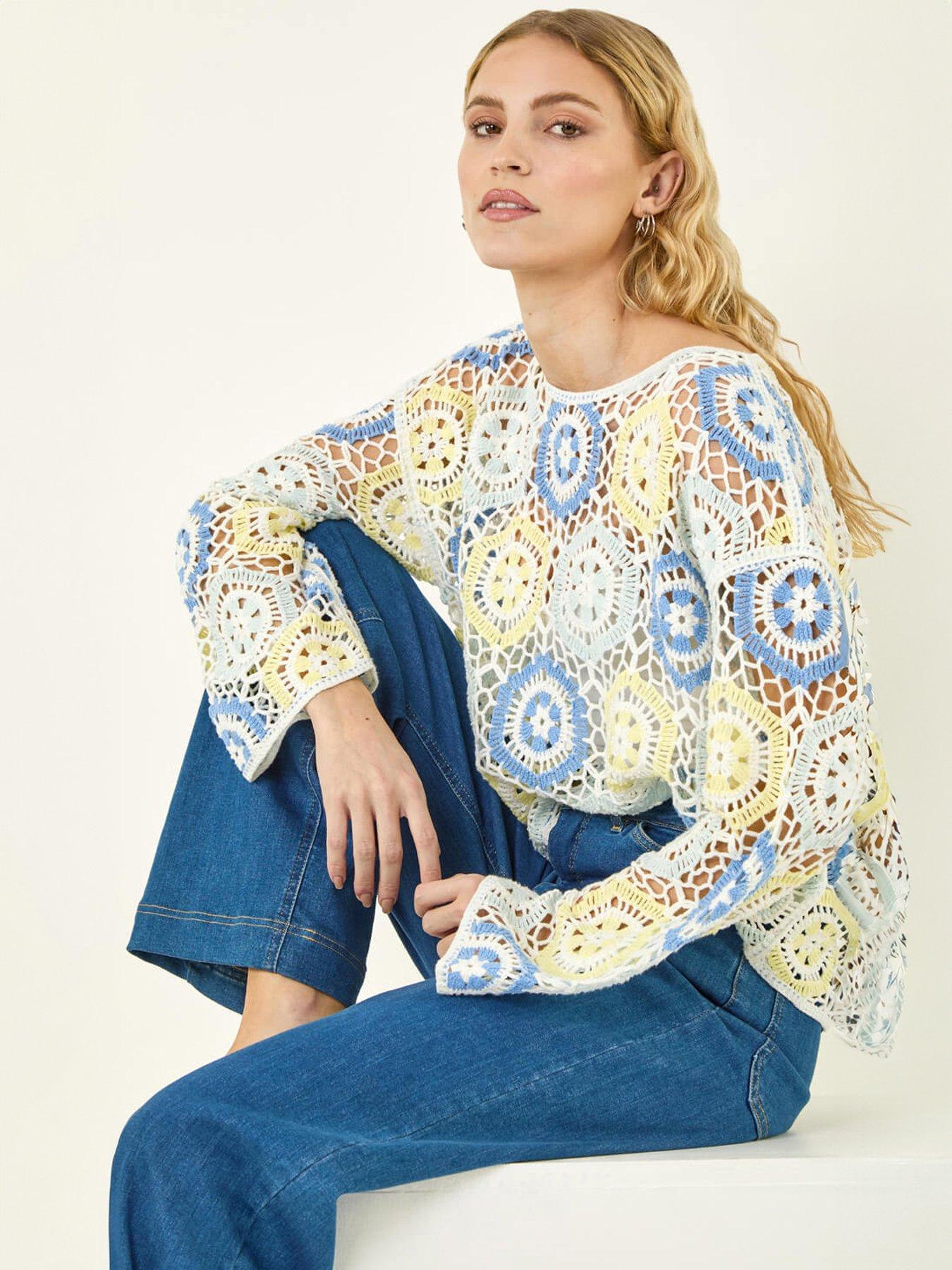 Image 4 of 5 of Roman Floral Crochet Knit Top