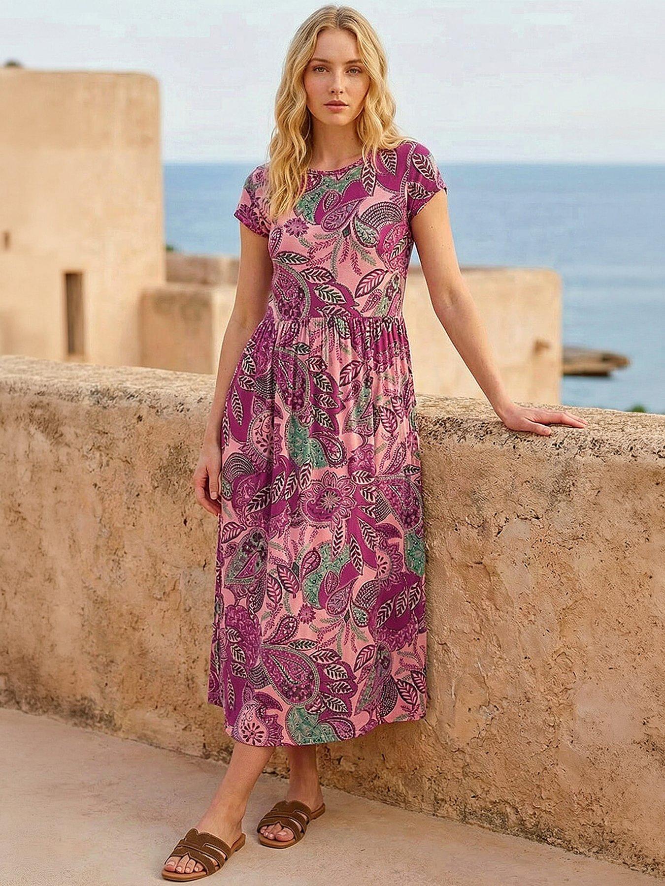 Roman Paisley Print Short Sleeve Midi Dress