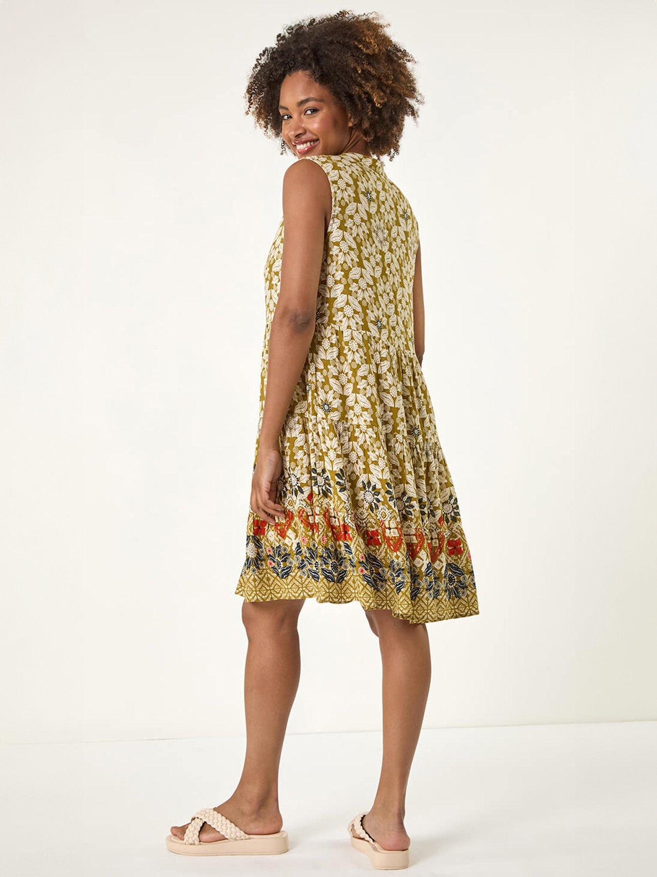 Image 2 of 5 of Roman Leaf Print Button Smock Dress