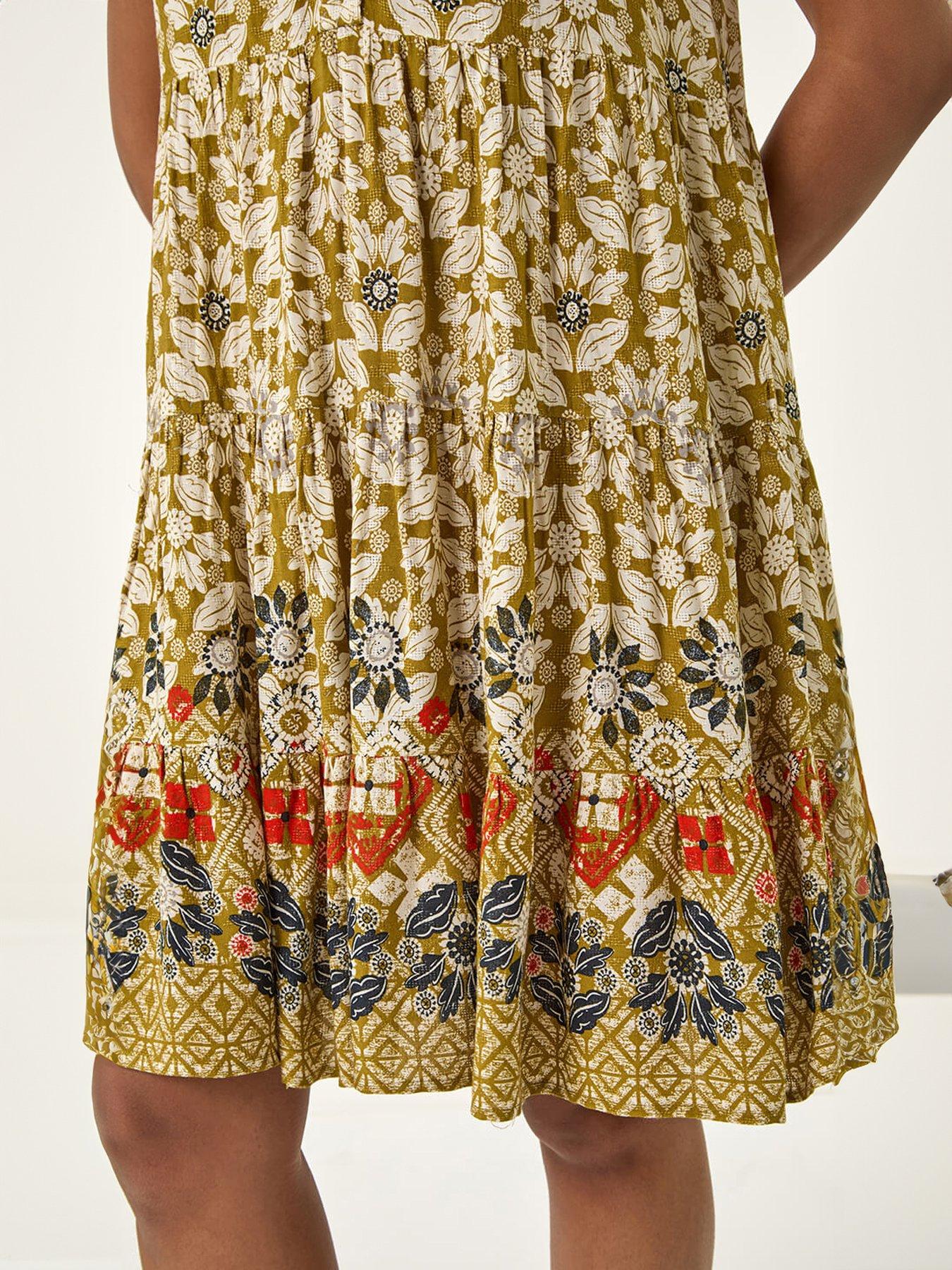 Image 5 of 5 of Roman Leaf Print Button Smock Dress