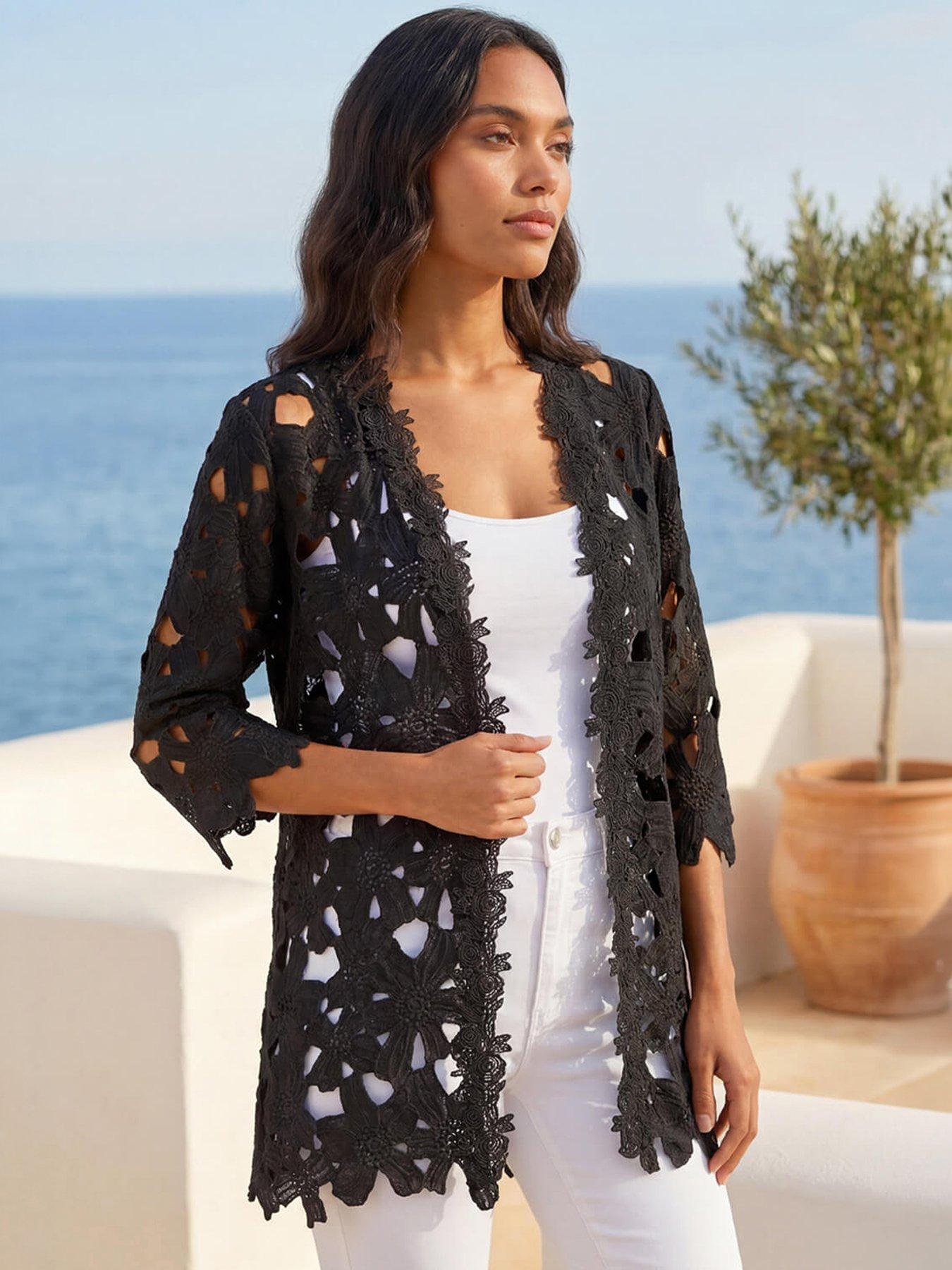 Roman Crochet Lace Longline Jacket