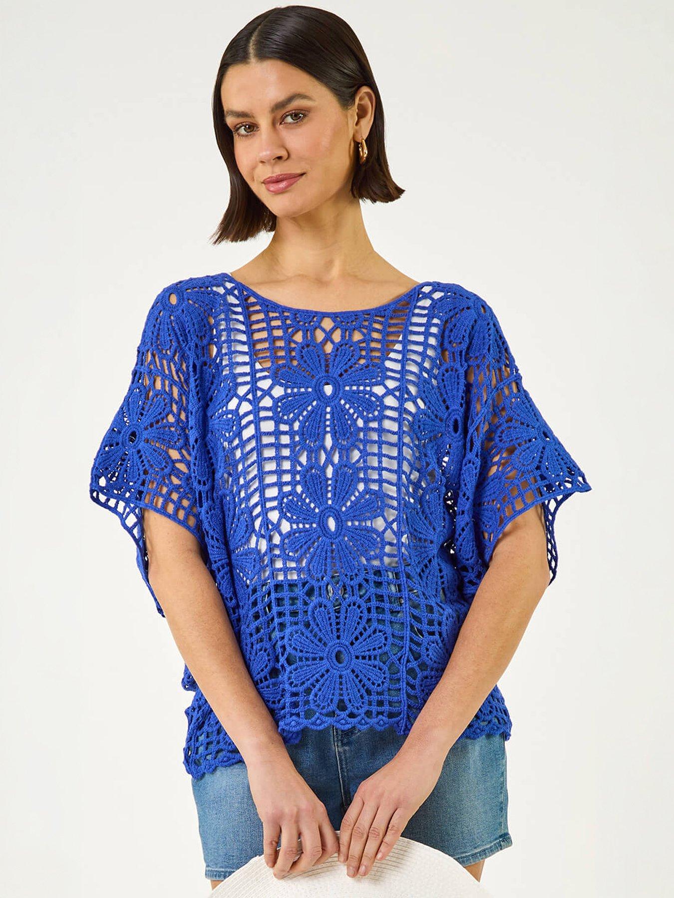 Roman Floral Crochet Knit Top