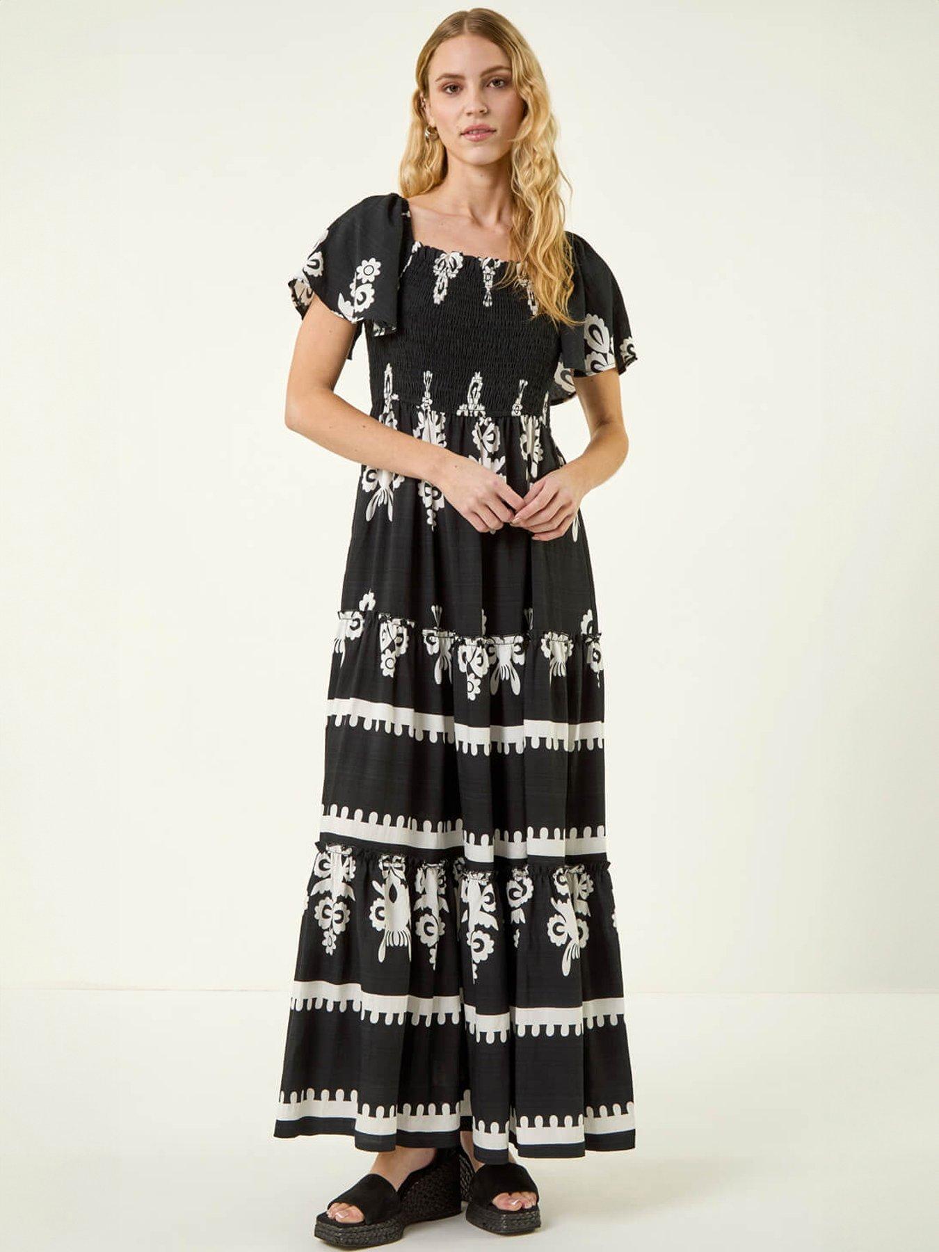 roman-border-print-shirred-midi-dressfront