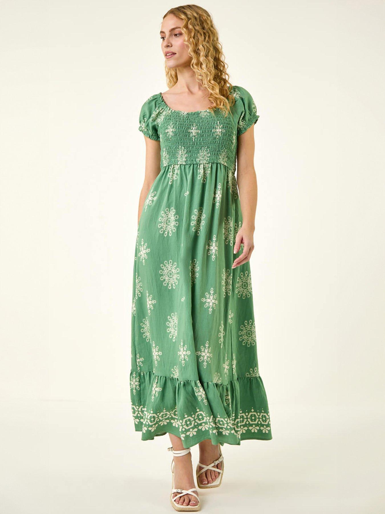Image 1 of 4 of Roman Borderie Shirred Maxi Dress