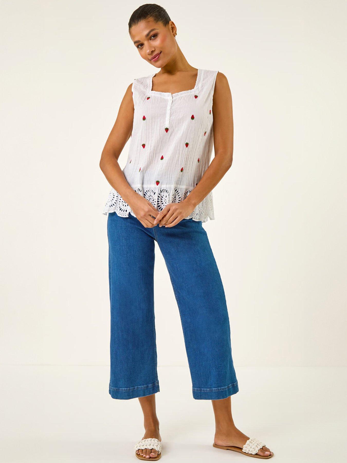 Image 3 of 5 of Roman Strawberry Embroidered Crinkle Vest Top
