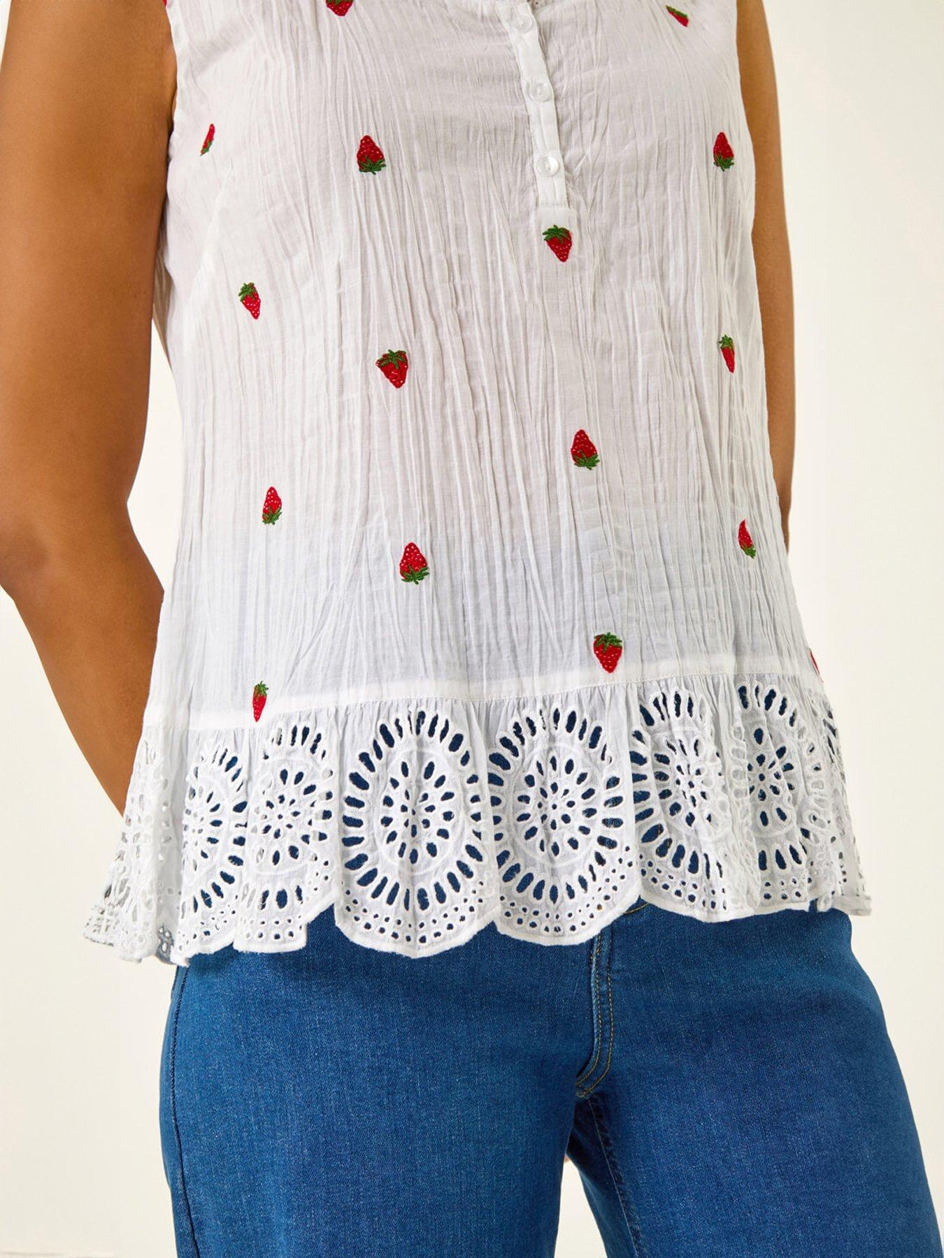 Image 4 of 5 of Roman Strawberry Embroidered Crinkle Vest Top