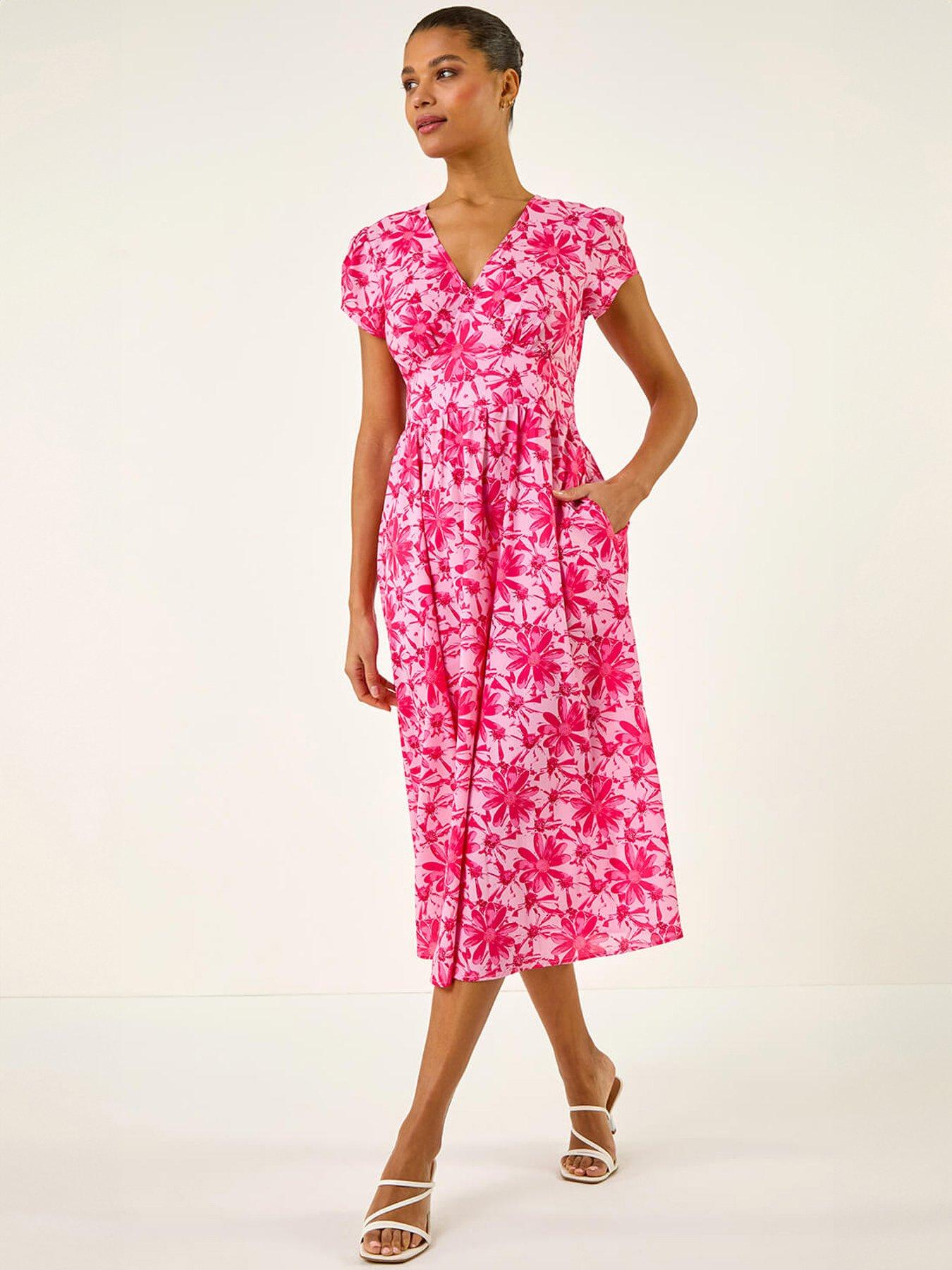 Image 1 of 5 of Roman Floral Print Midi Tea Dress