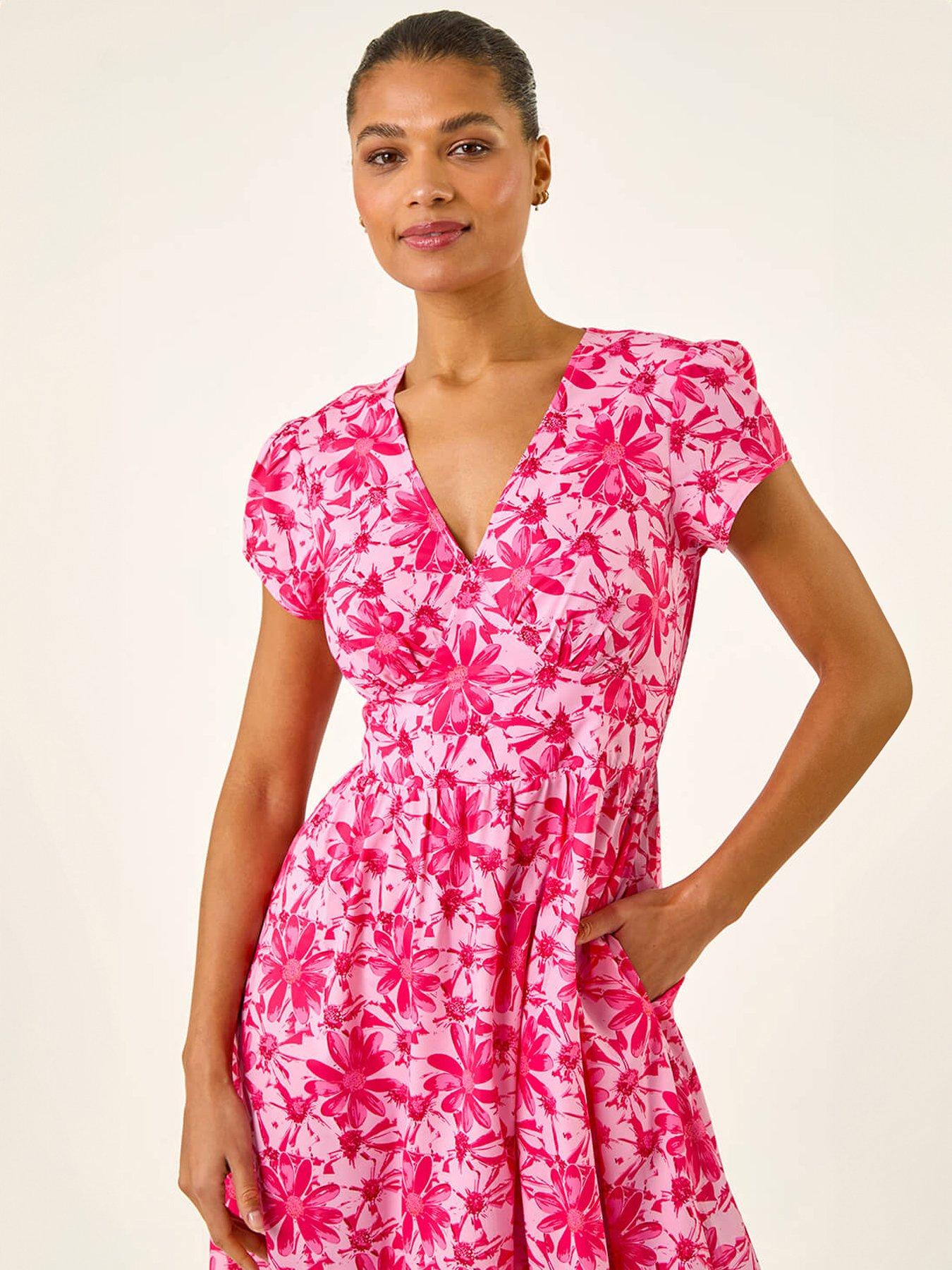Image 4 of 5 of Roman Floral Print Midi Tea Dress
