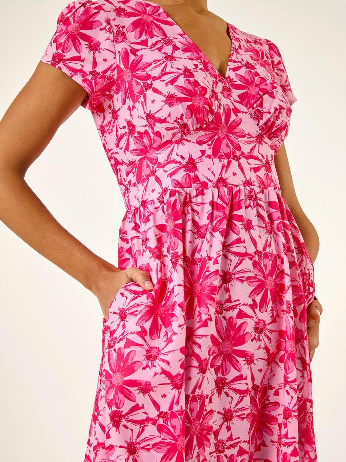 Image 5 of 5 of Roman Floral Print Midi Tea Dress