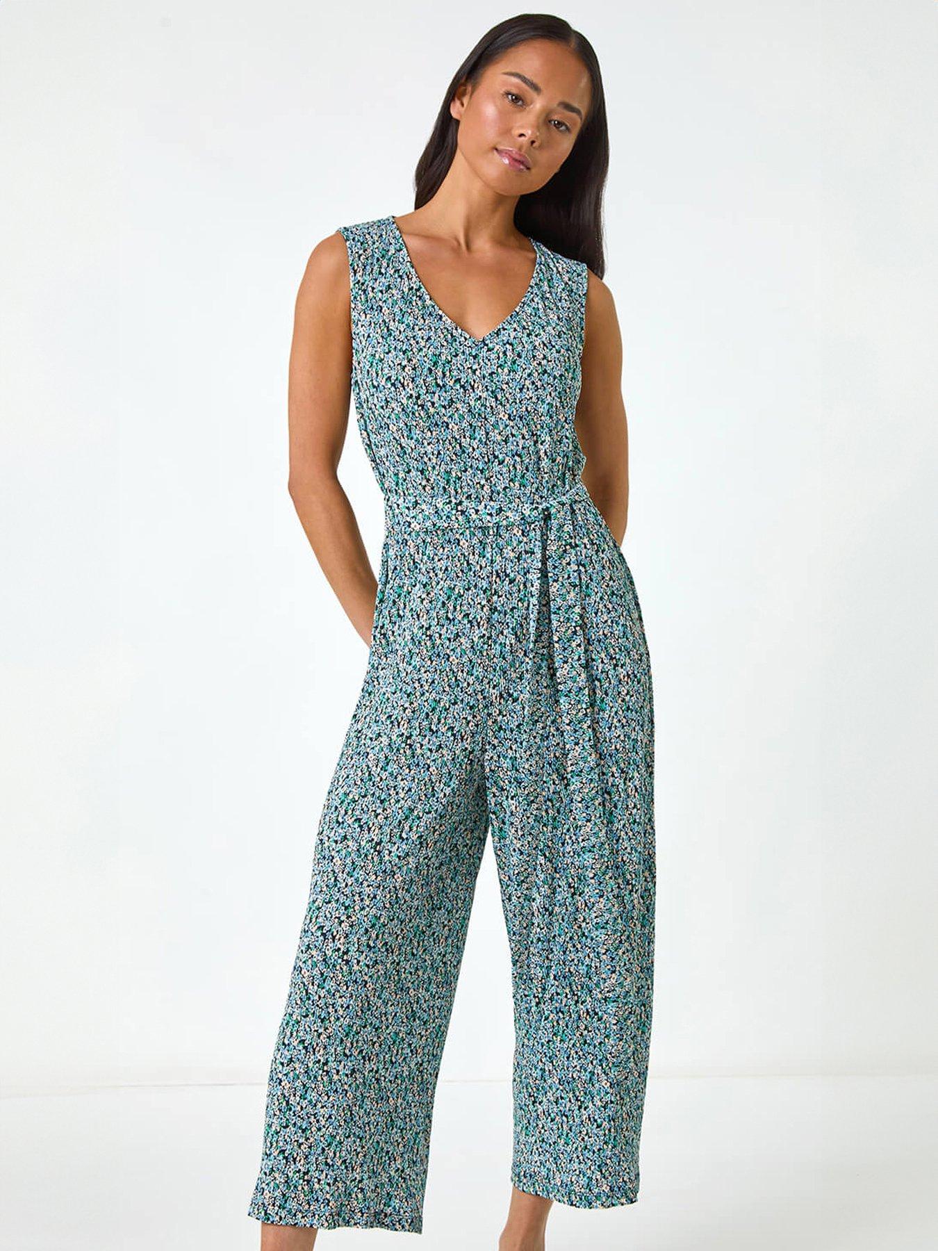 Image 1 of 5 of Roman Petite Ditsy Crinkle Crop Jumpsuit