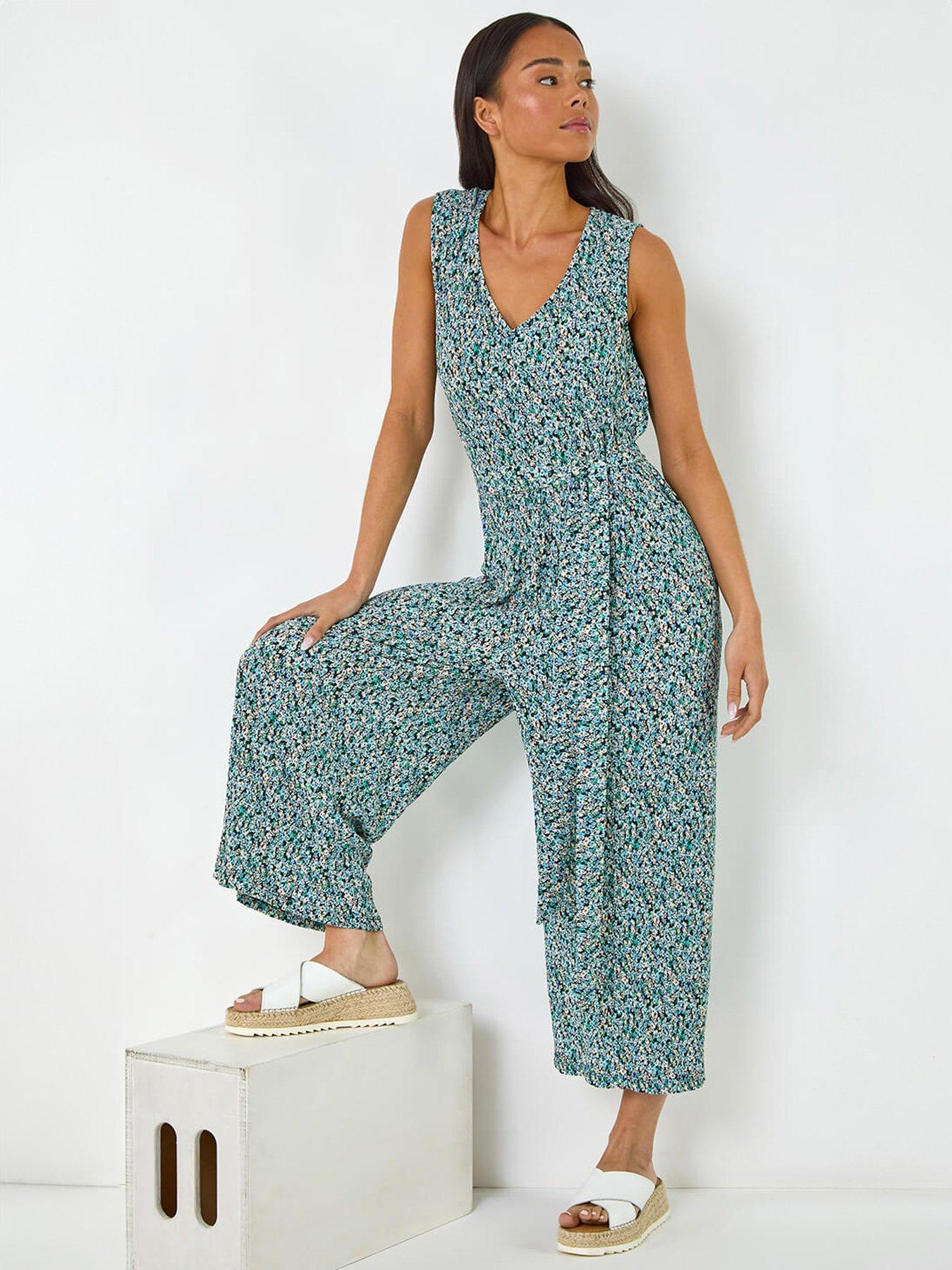 Image 4 of 5 of Roman Petite Ditsy Crinkle Crop Jumpsuit