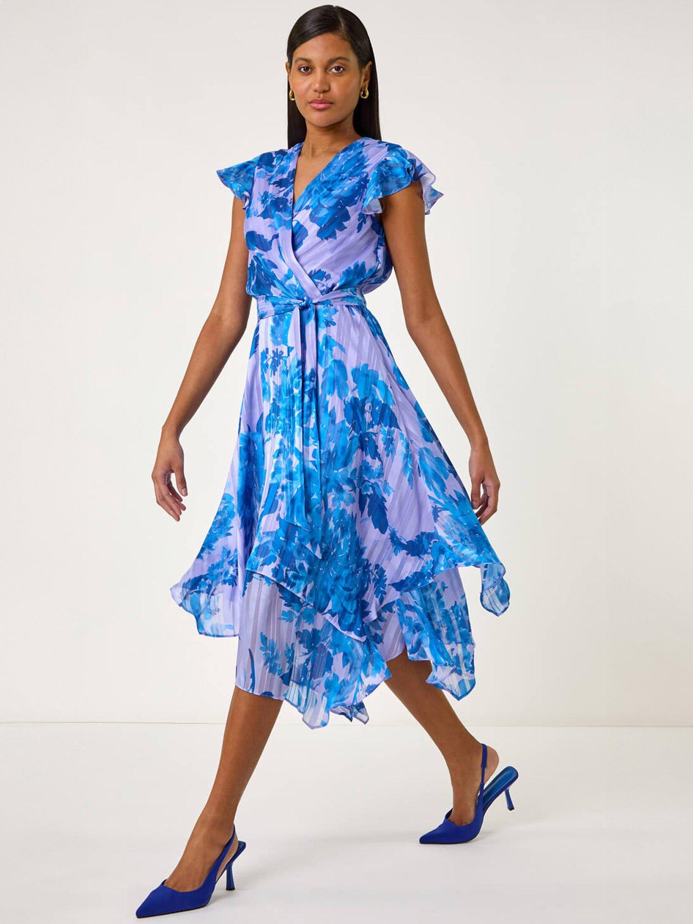 Roman Floral Frill Midi Wrap Dress