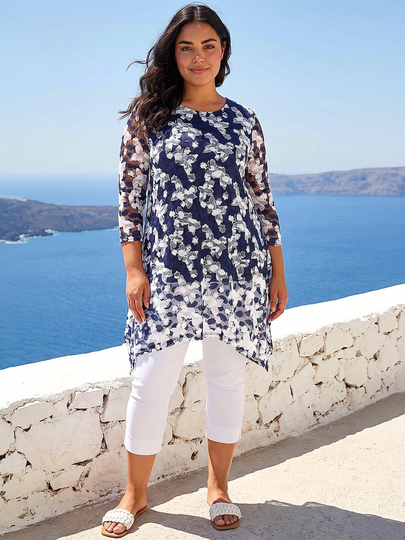 Image 1 of 5 of Roman Curve Floral Lace Tunic Top
