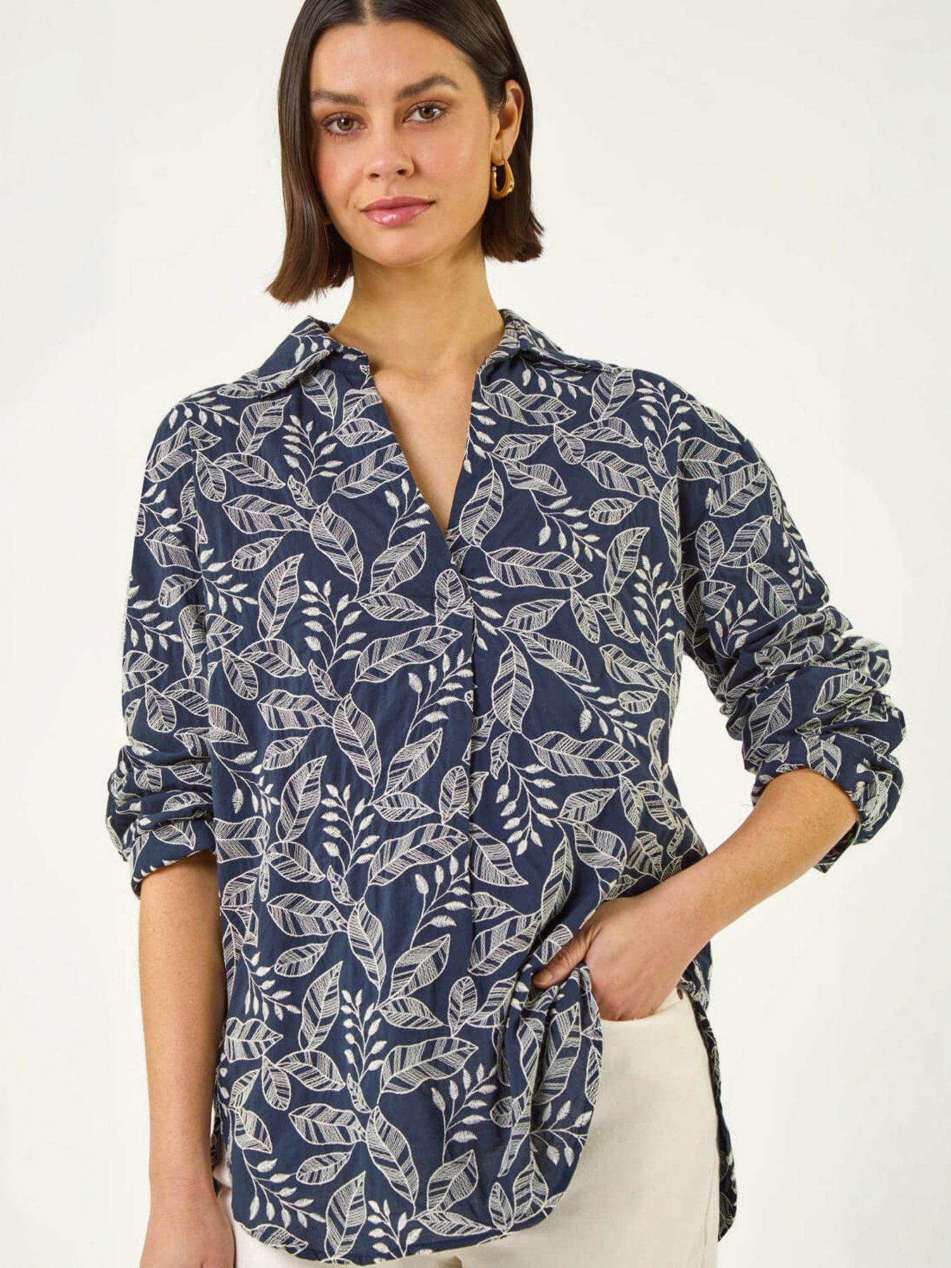 Roman Leaf Embroidered Collared Top