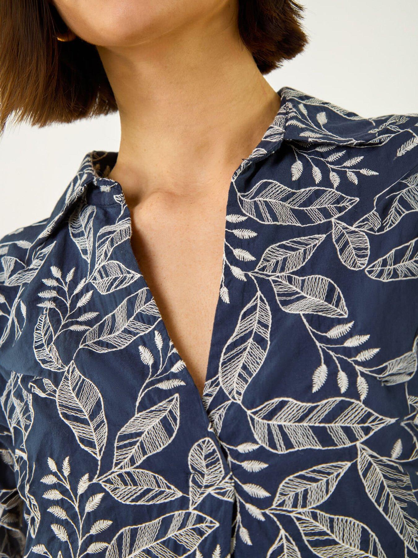 Image 2 of 5 of Roman Leaf Embroidered Collared Top