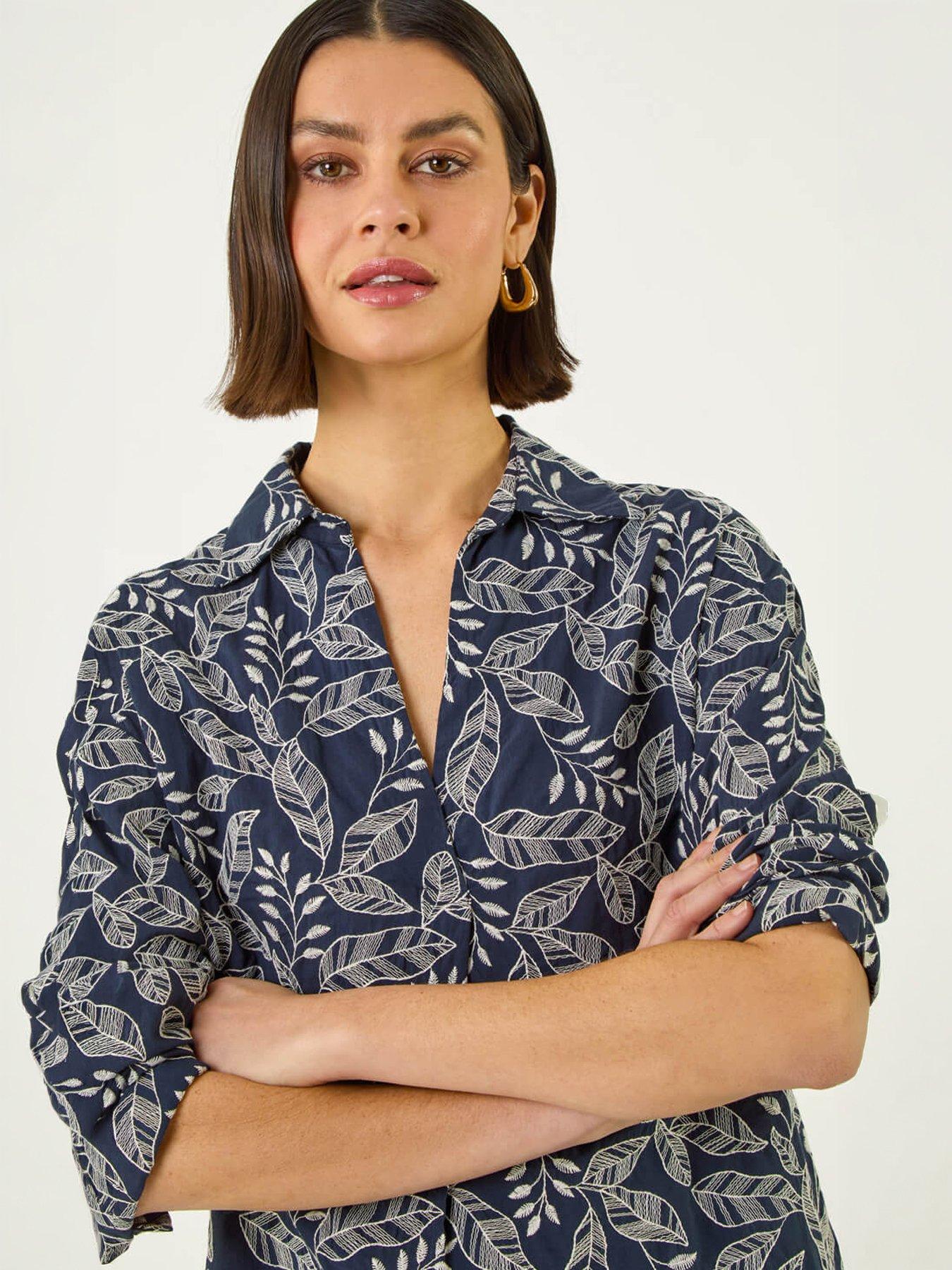 Image 3 of 5 of Roman Leaf Embroidered Collared Top
