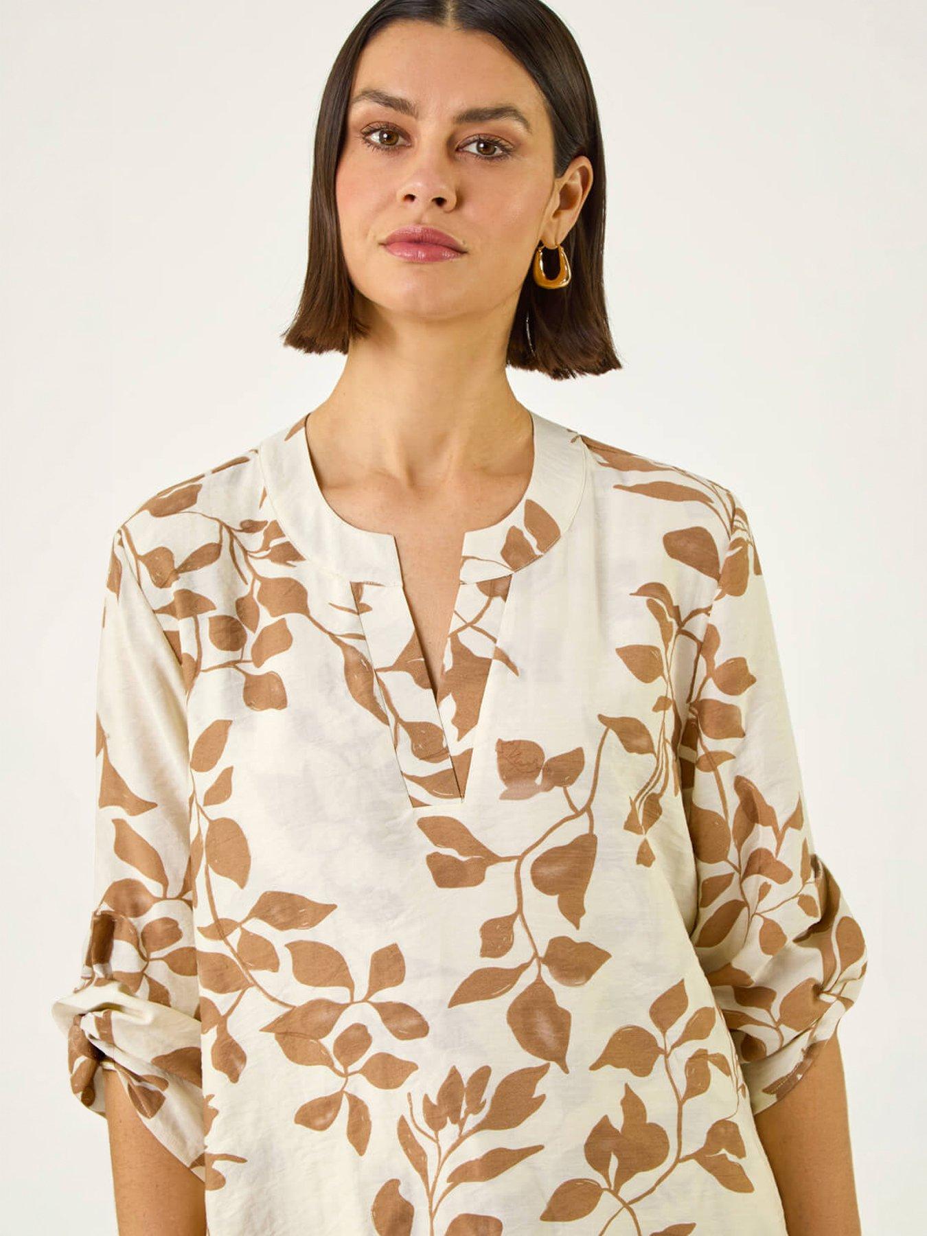 Image 3 of 5 of Roman Leaf Print Wrap Hem Tunic Top