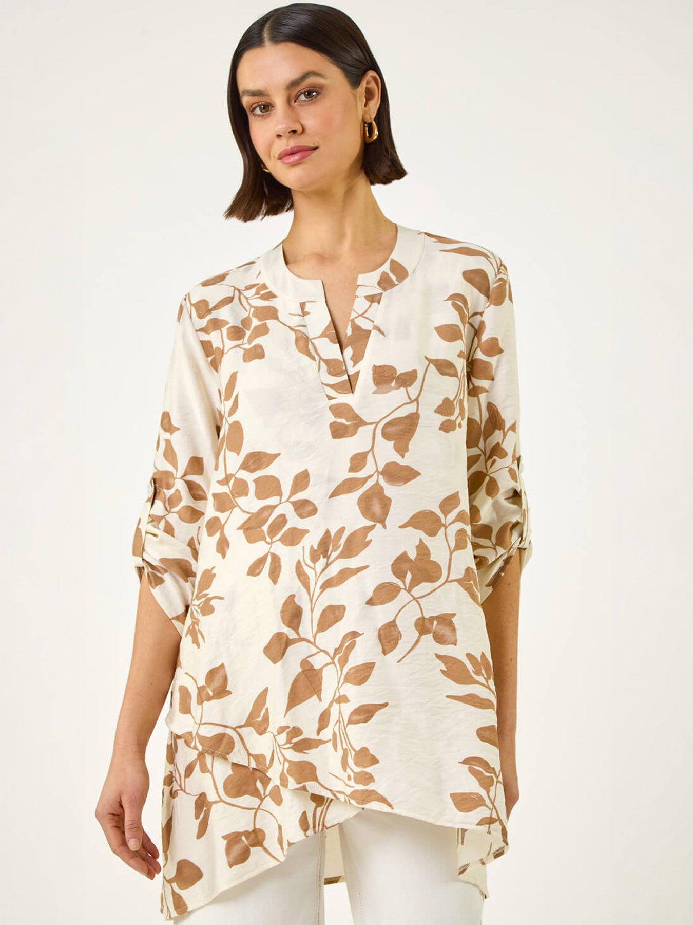 Image 5 of 5 of Roman Leaf Print Wrap Hem Tunic Top