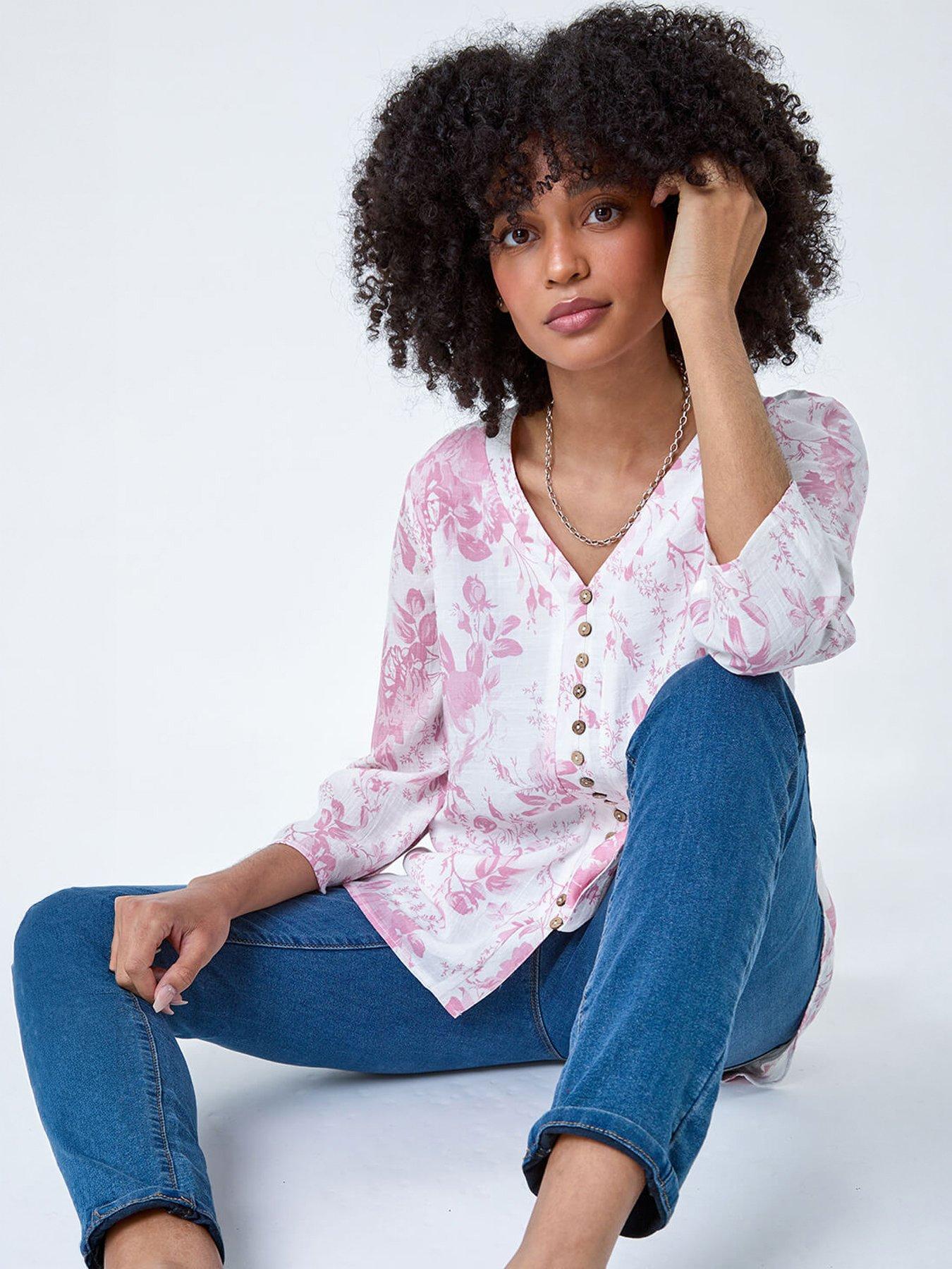 Image 1 of 5 of Roman Button Detail Floral Top