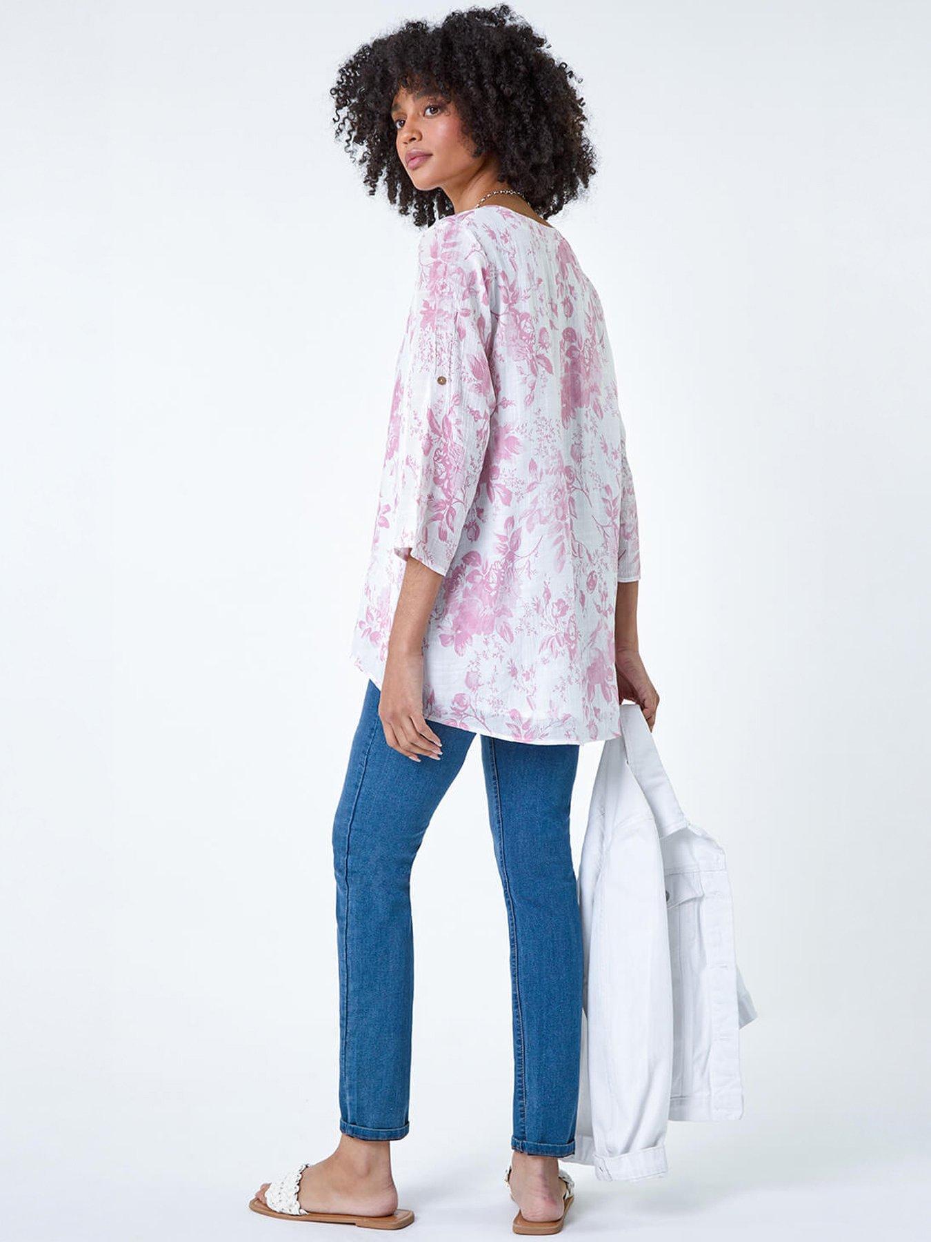Image 2 of 5 of Roman Button Detail Floral Top