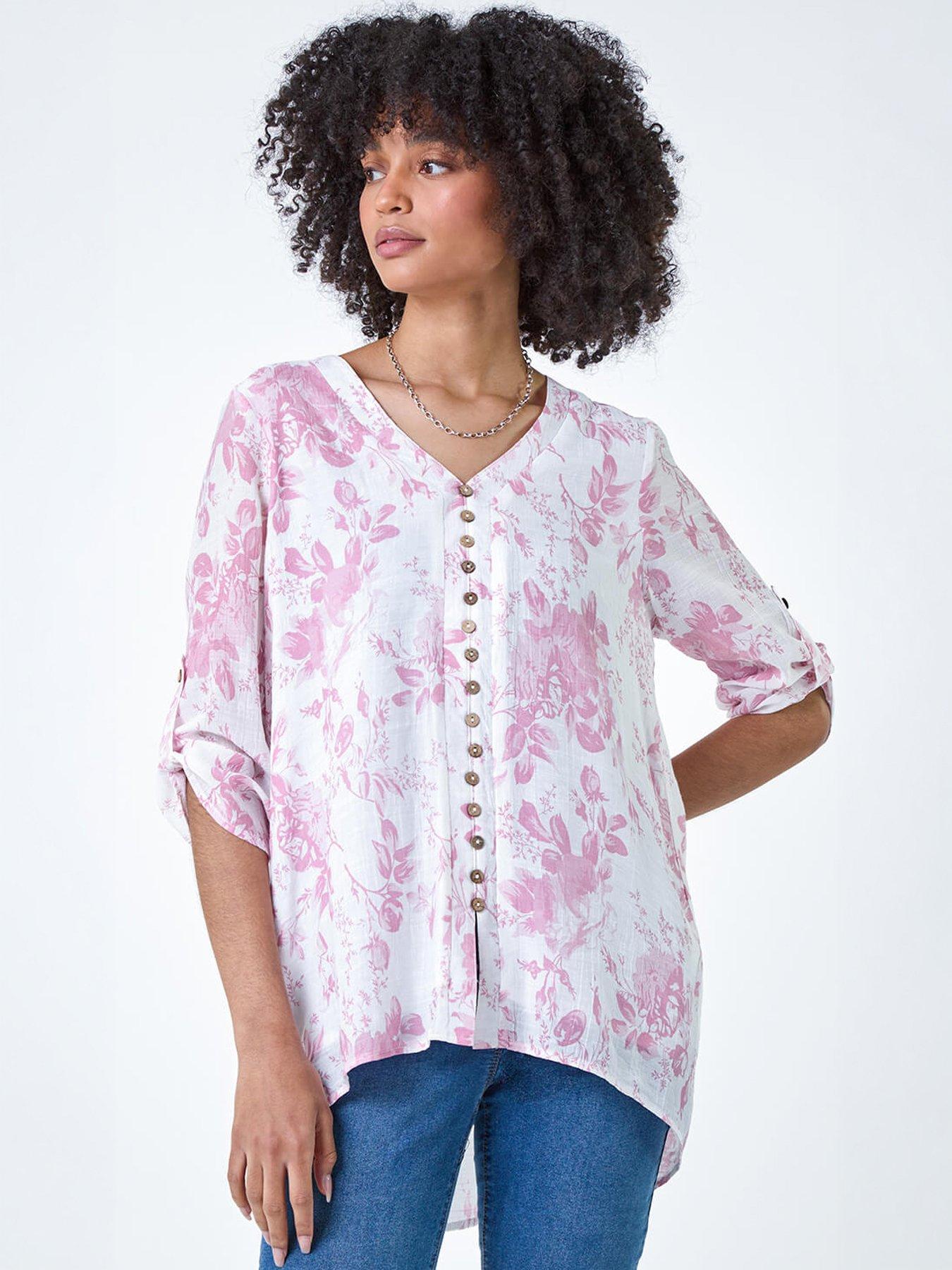 Image 3 of 5 of Roman Button Detail Floral Top