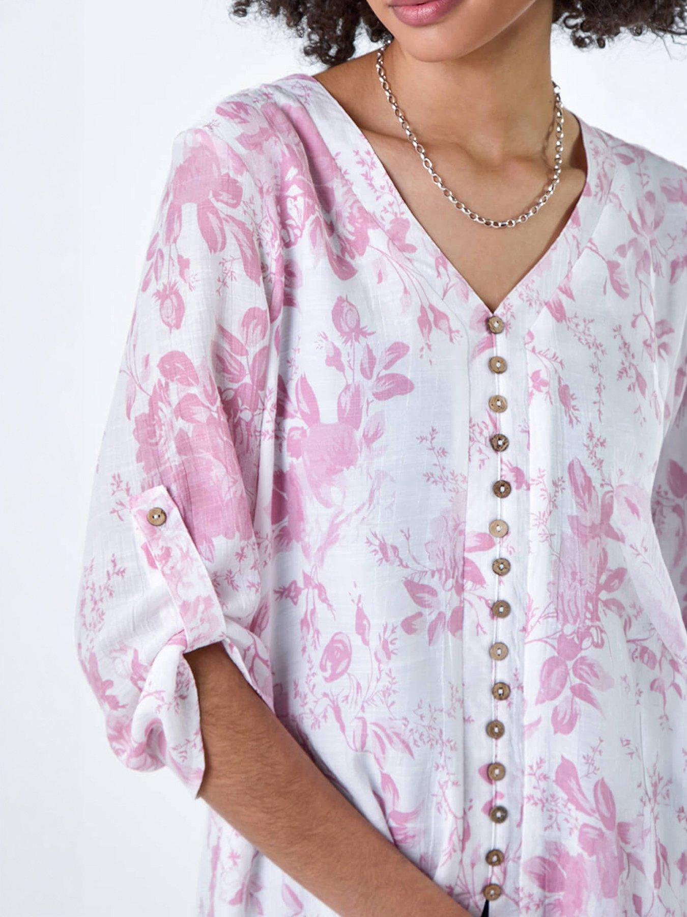 Image 4 of 5 of Roman Button Detail Floral Top