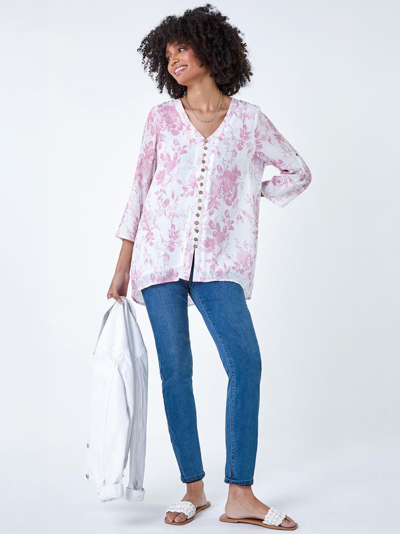 Image 5 of 5 of Roman Button Detail Floral Top