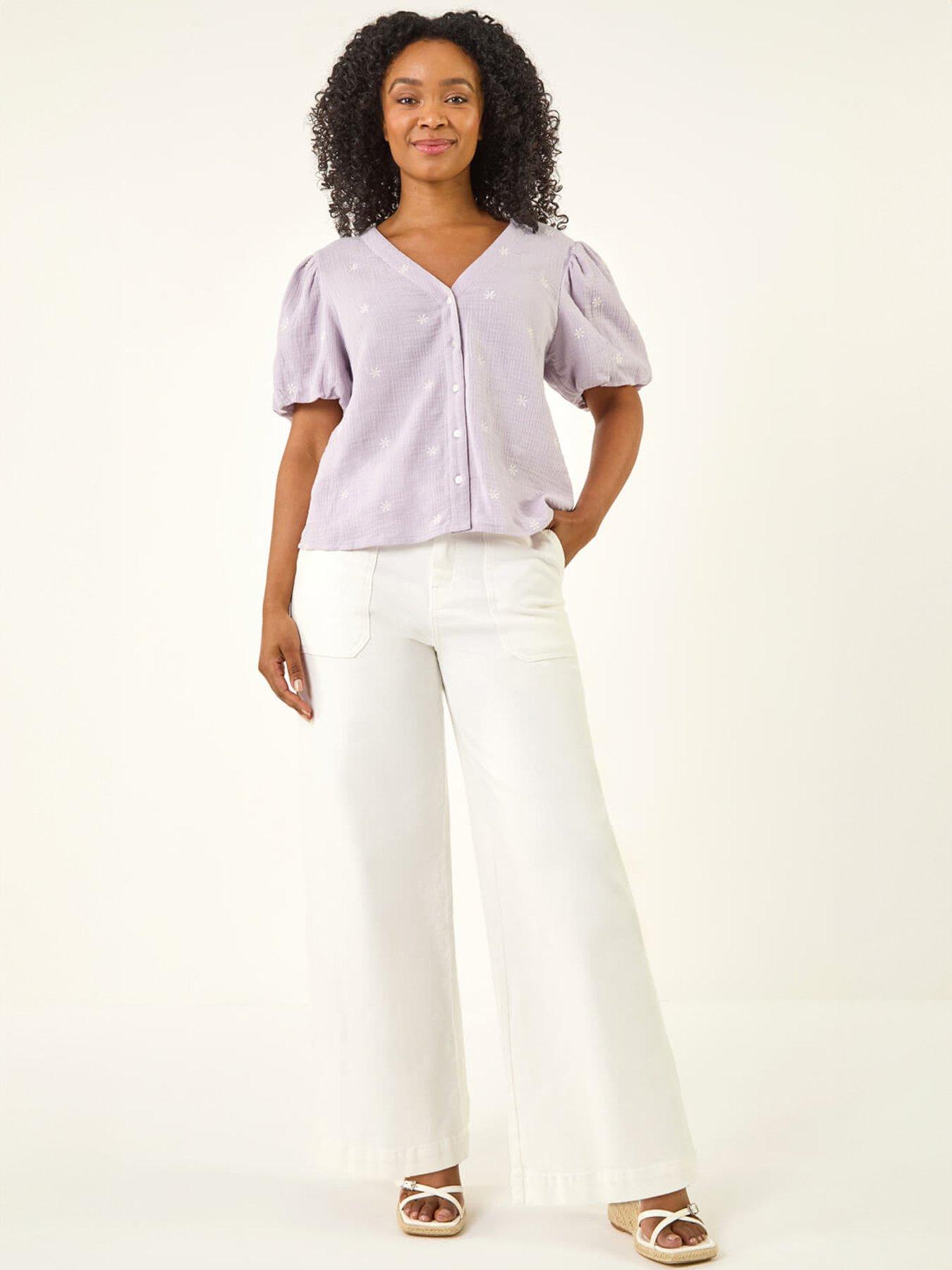 Image 3 of 5 of Roman Petite Embroidered V-Neck Top