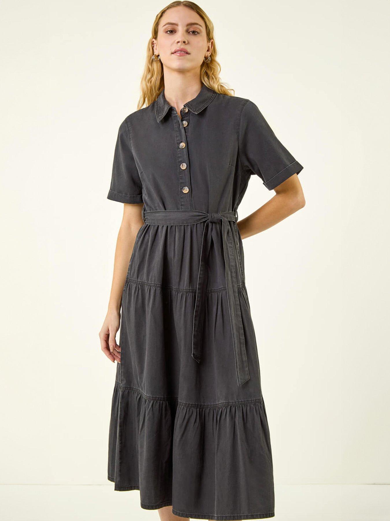 Image 3 of 5 of Roman Button Detail Tiered Midi Dress