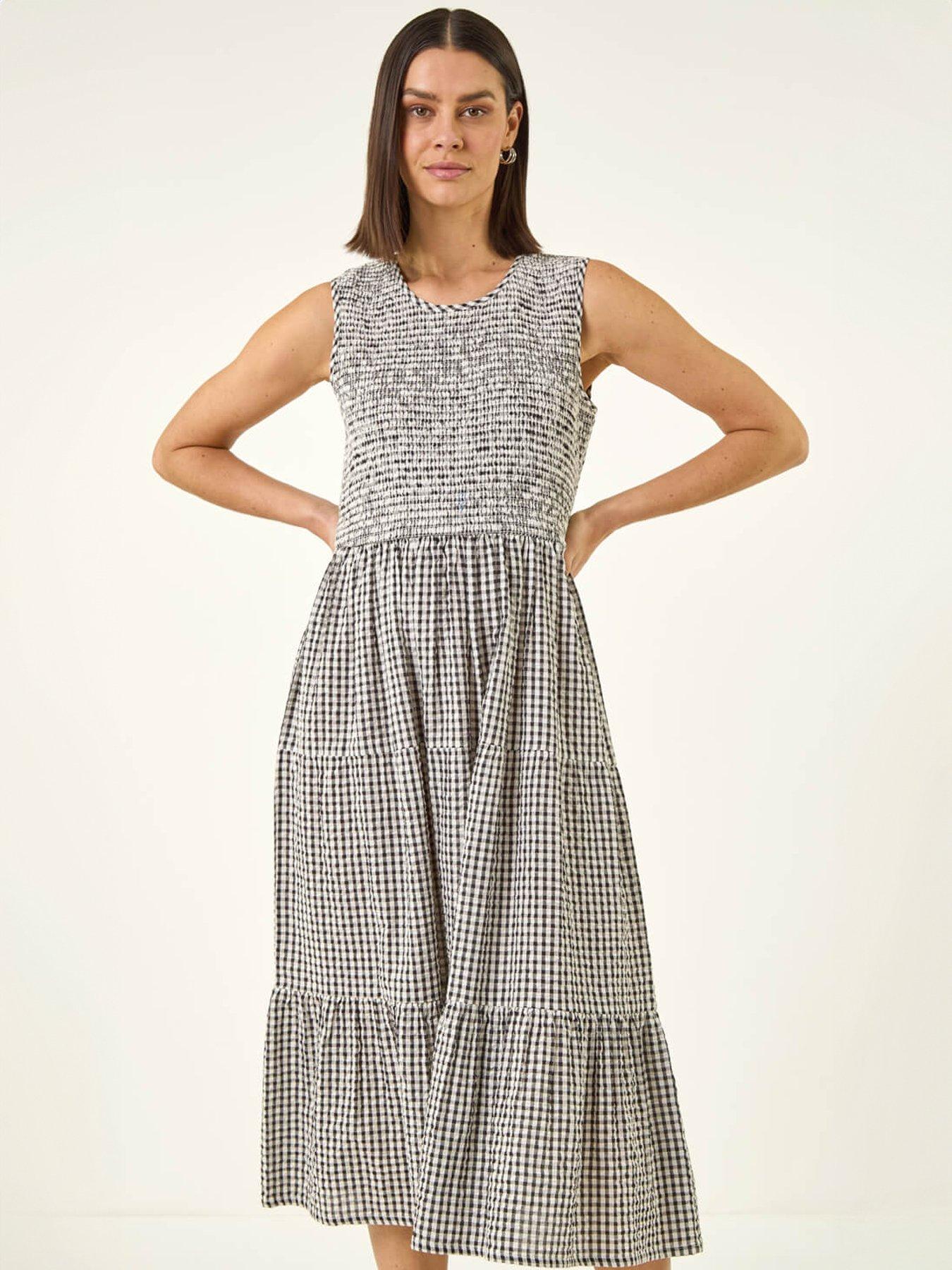 Image 3 of 5 of Roman Gingham Shirred Midi Dress